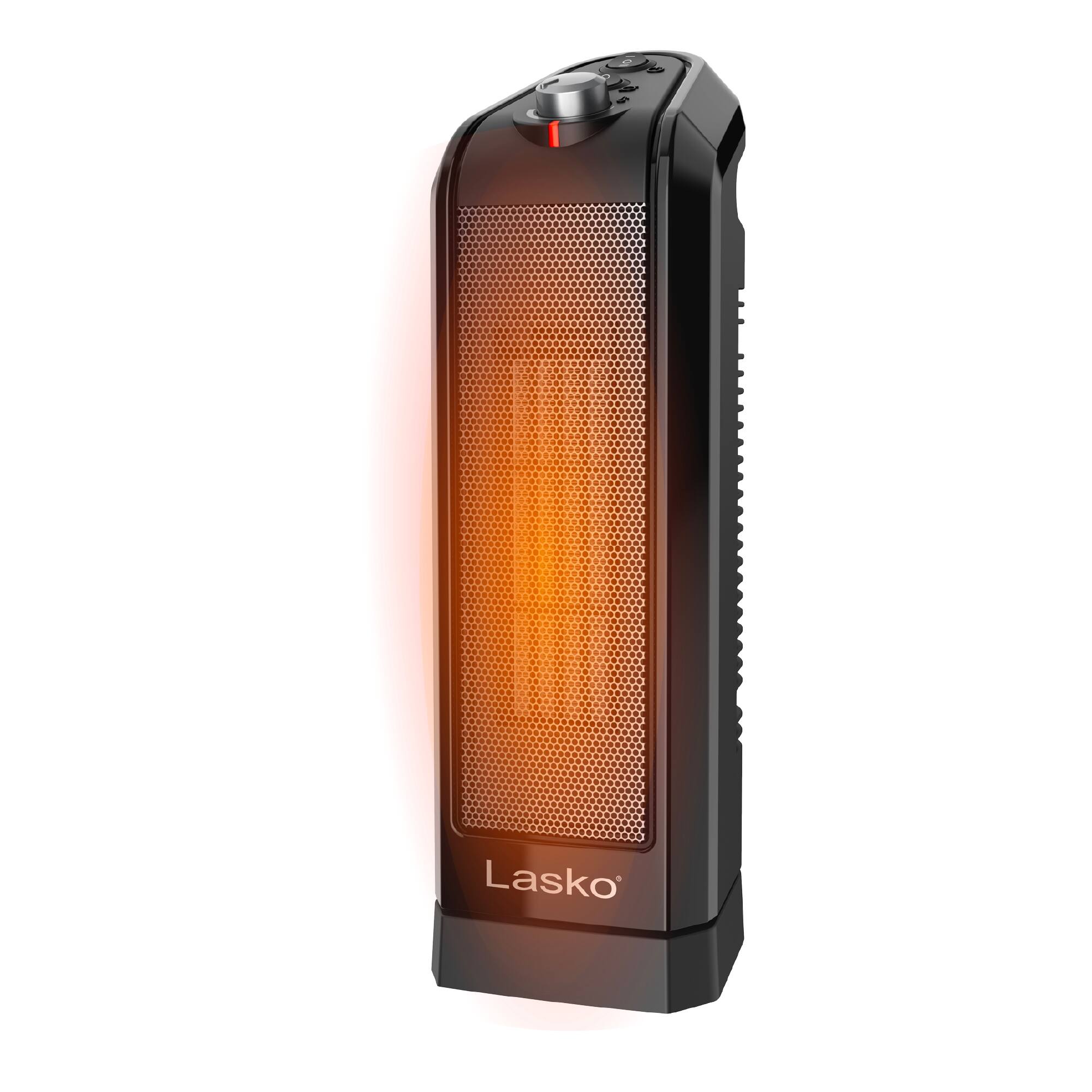 Front. Lasko - 16 in. 1500-Watt Oscillating Portable Ceramic Tower Space Heater with 2 Heat Settings and Thermostat, CT16450 - Black.