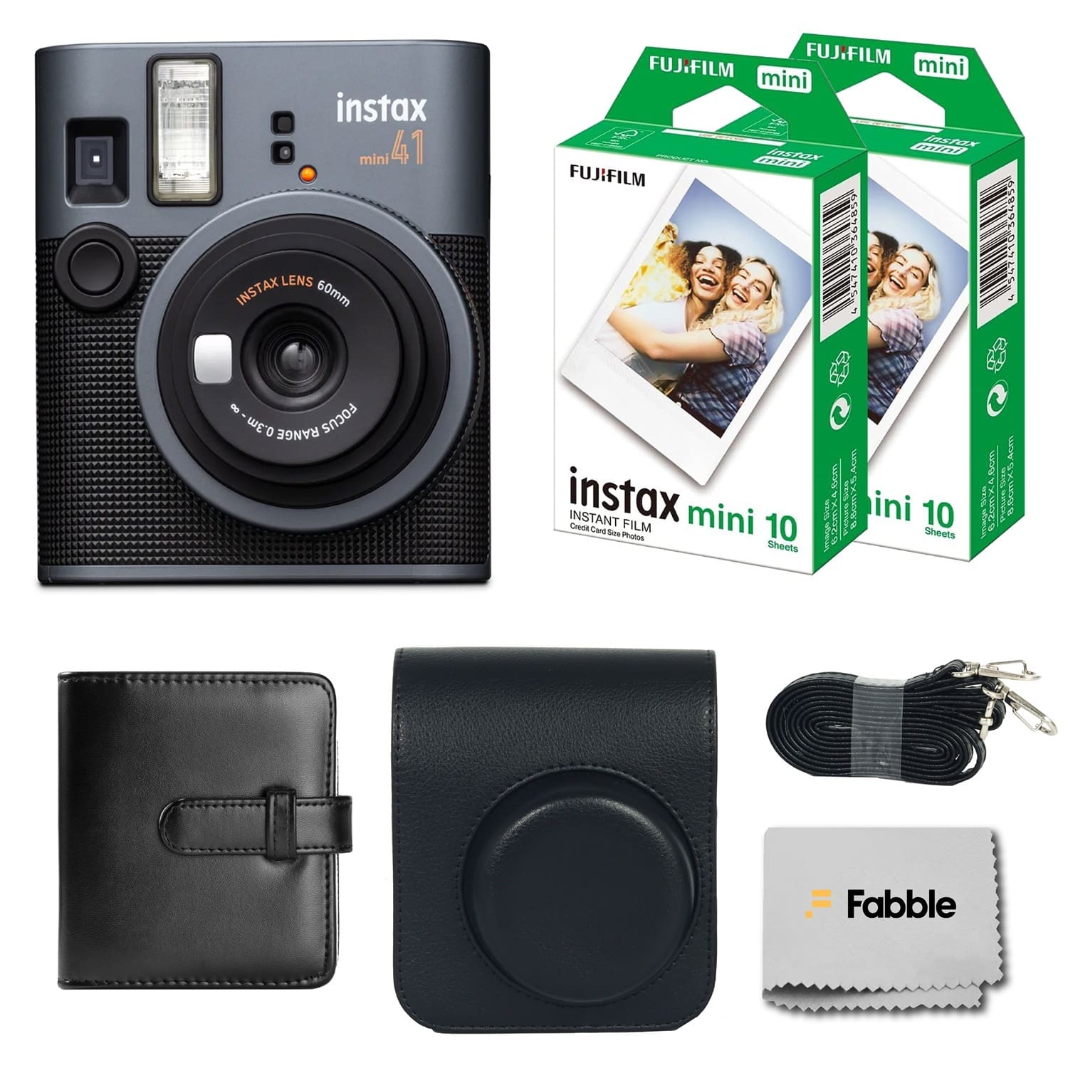 Fujifilm - Instax Mini 41 Instant Film Camera Bundle with Groovy Case, Twin Pack Film 20 Sheets, Photo Album 32 Photos