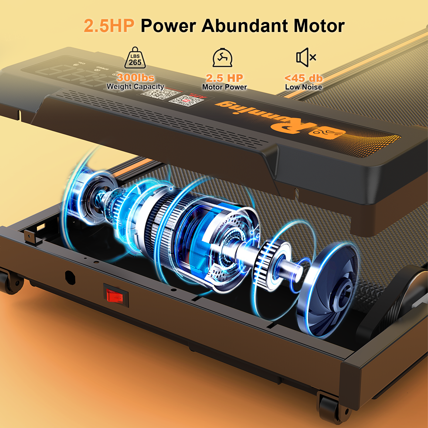 2.5HP Power Abundant Motor  
LBS 265 x 300lbs Weight Capacity  
2.5 HP  
<45 db Motor Power Low Noise