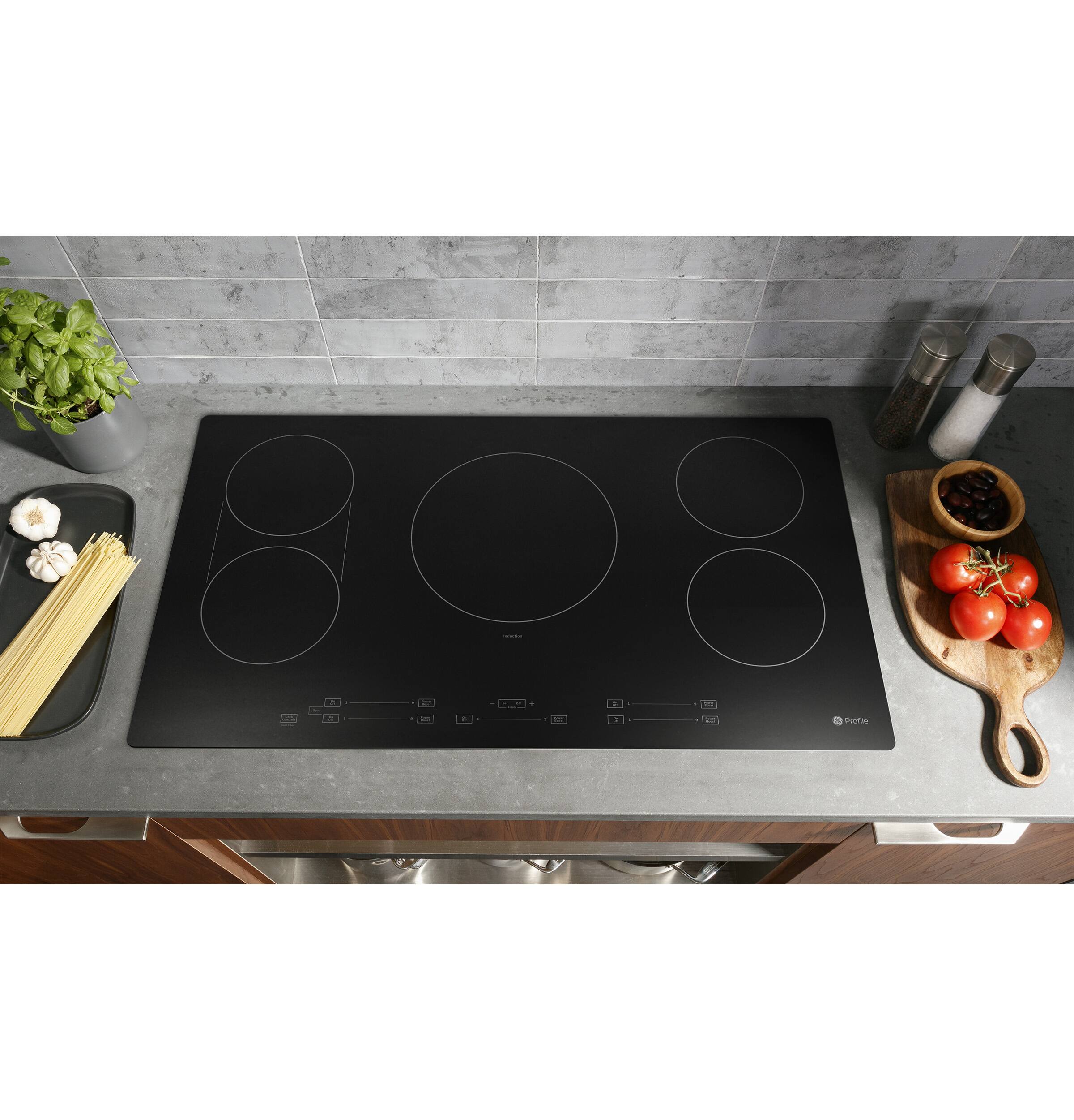 Alt View 14. GE Profile - 36" Built-In Electric Induction Cooktop with 5 Elements, Slide Touch Controls, and Power Boost - Black.