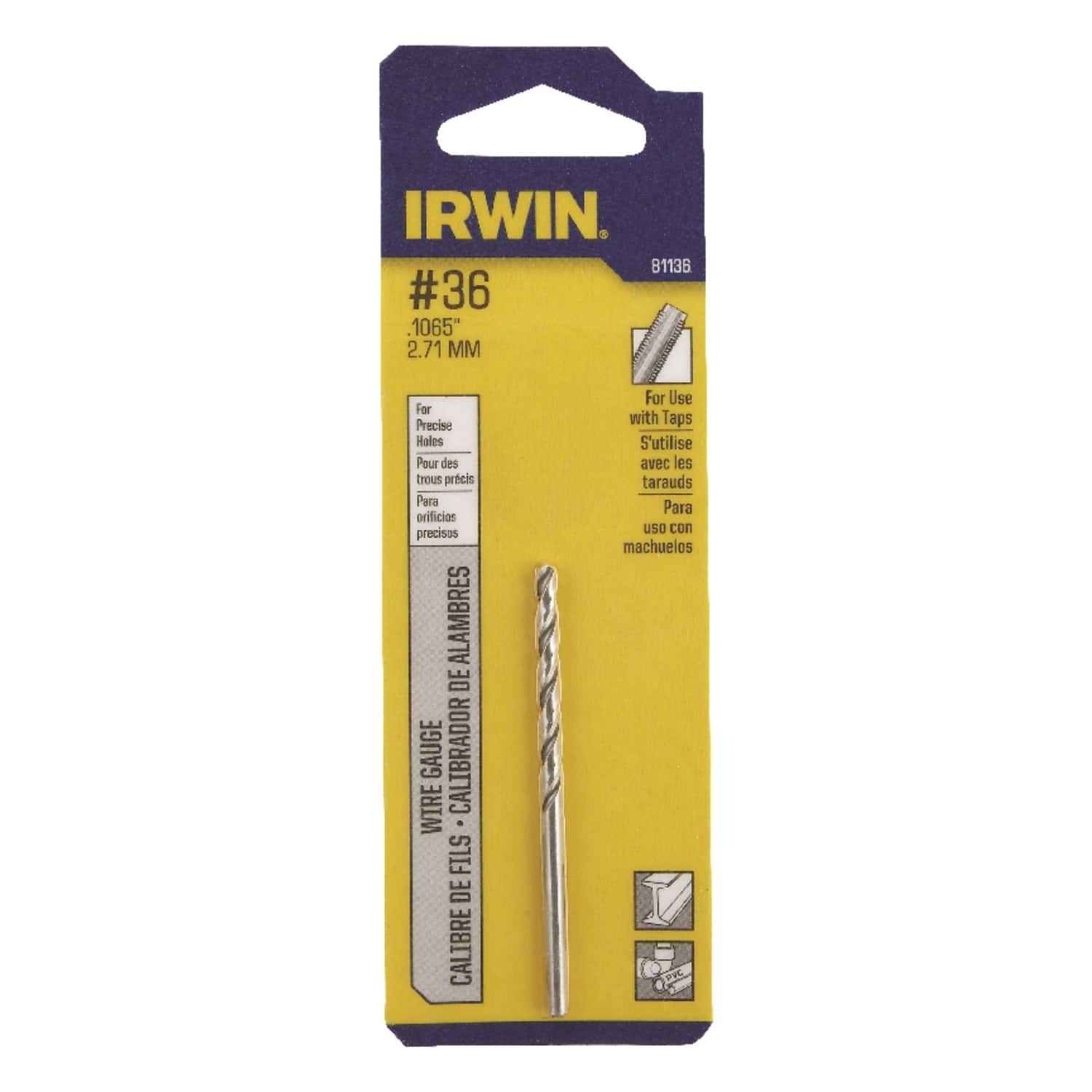 Irwin - 36 X 2-1/2 in. L High Speed Steel Jobber Length Wire Gauge Bit Straight Shank 1 pk price history on PriceWatchPro