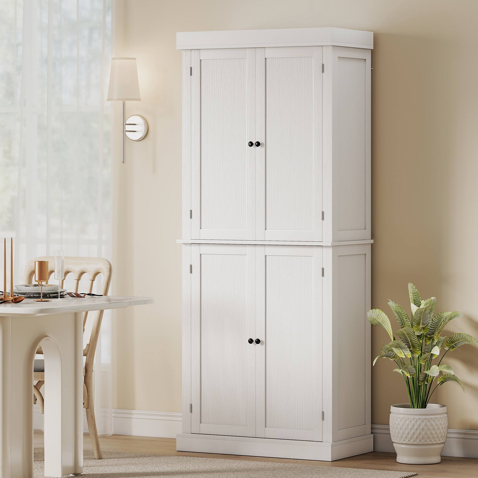 Alt View 1. Homcom - Kitchen Cabinet, Pantry Storage Cabinet with Doors and Shelves, Freestanding Food Pantry Cabinet - White Wood Grain.