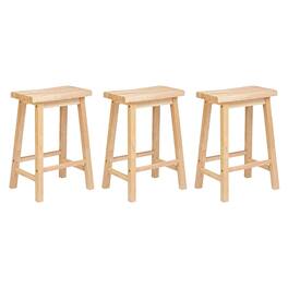 PJ Wood - Classic 24 Inch Saddle Seat Kitchen Bar Counter Stool, (3 Pack) - Natural