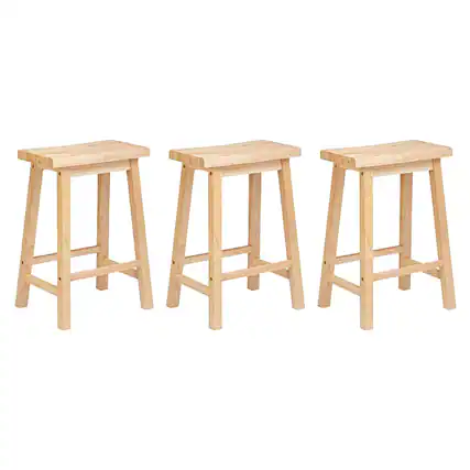 Front. PJ Wood - PJ Wood Classic 24 Inch Saddle Seat Kitchen Bar Counter Stool, Natural (3 Pack) - Natural.