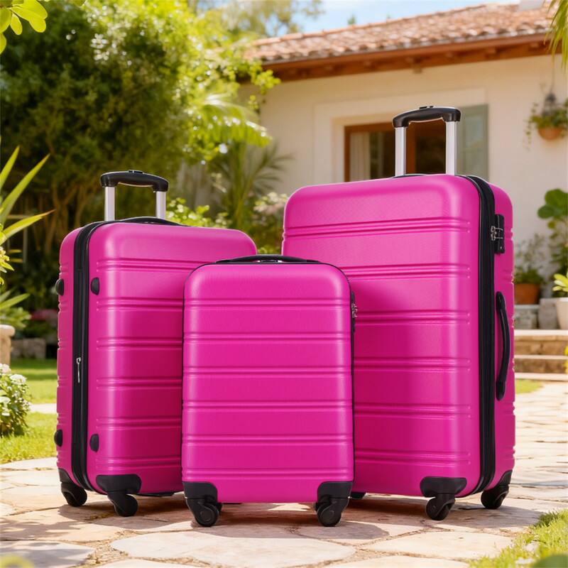 Alt View 4. HTUTWOO - 3 Piece Luggage Set Hardside Spinner Suitcase - 100% ABS Material, 360° Spinner Wheels, TSA Lock, Expandable,20"/24"/28" - Pink.