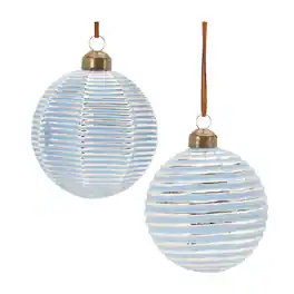 BreeBe - Ribbed Glass Ornament (Set of 12) - Blue, White