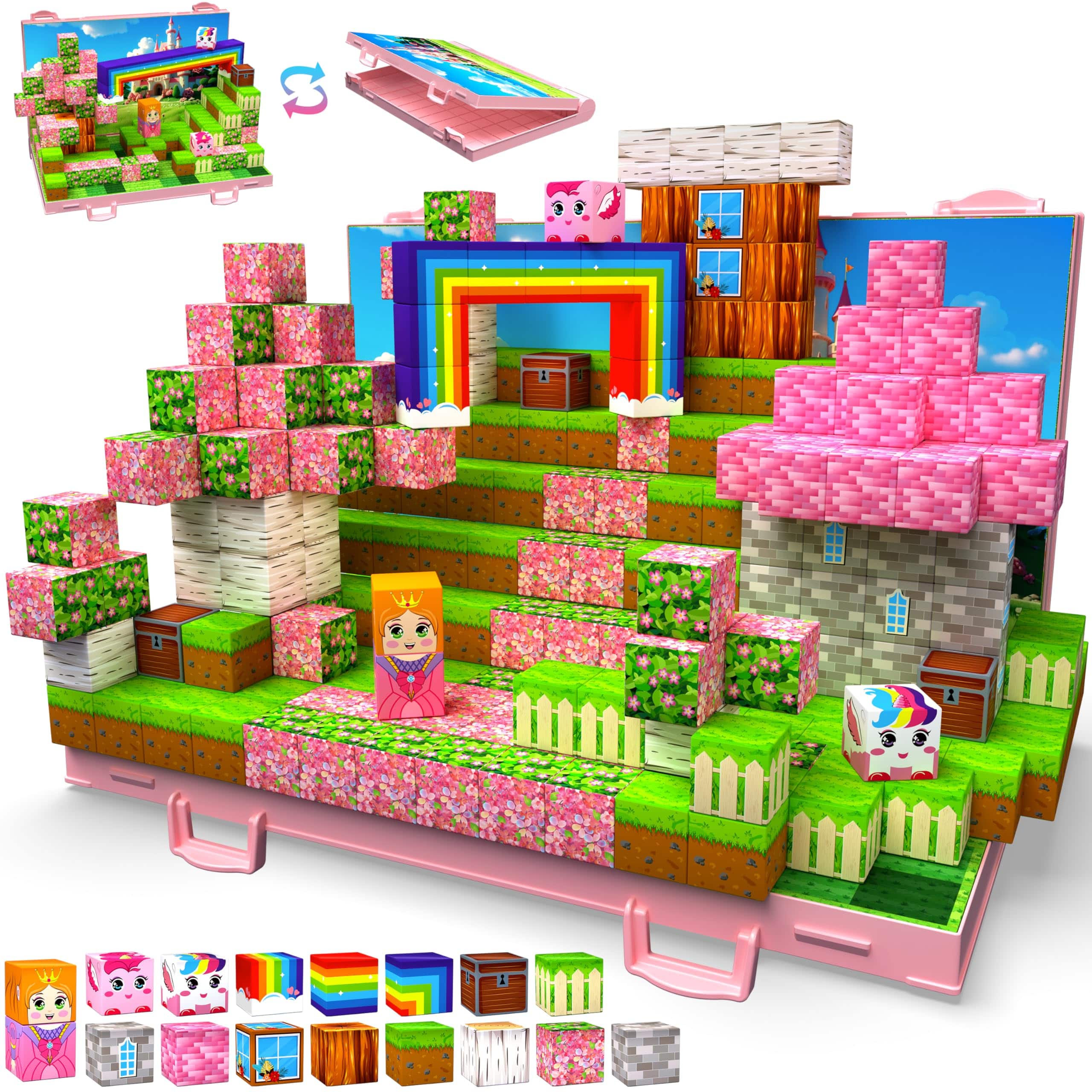 NICHOLAS KLEIN - Magnetic Blocks - 200pcs Build 3d Building Toys World With Tiles Stem Sensory Set B-day Gifts For 3 4 5 6-1 - Magnetic Blocks with Princess Castle