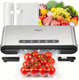 HBN - Commercial Vacuum Sealer, Automatic, Built-in Cutter & Bag Storage, Hands-Free Lid, Stainless Steel - Silver