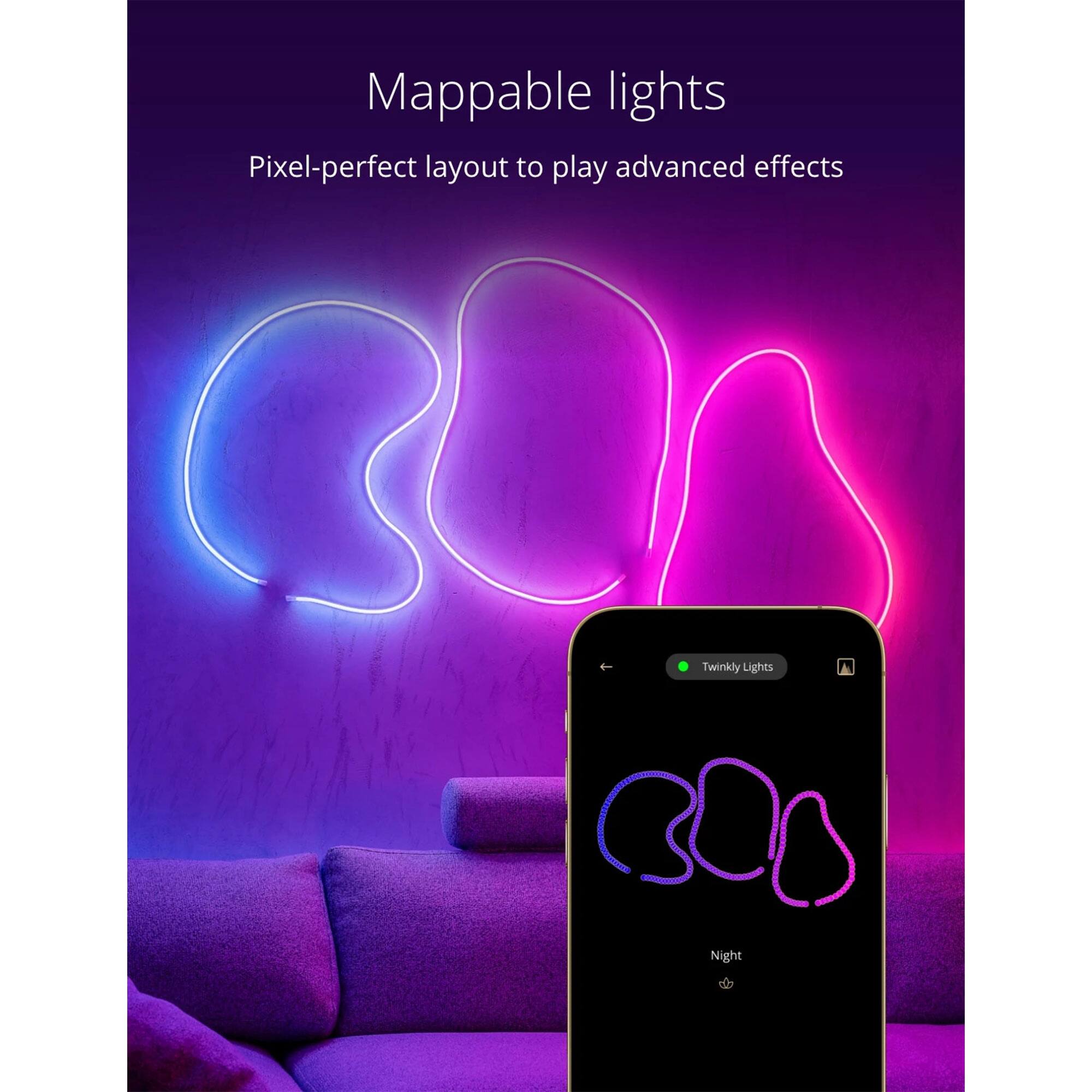 Mappable lights  
Pixel-perfect layout to play advanced effects  

Twinkly Lights  
Night