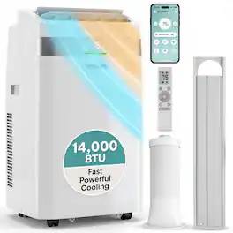SereneLife - 14,000 BTU Wi-Fi Portable Air Conditioner with Heat, Fan, Dehumidifier & Window Mount Kit - White