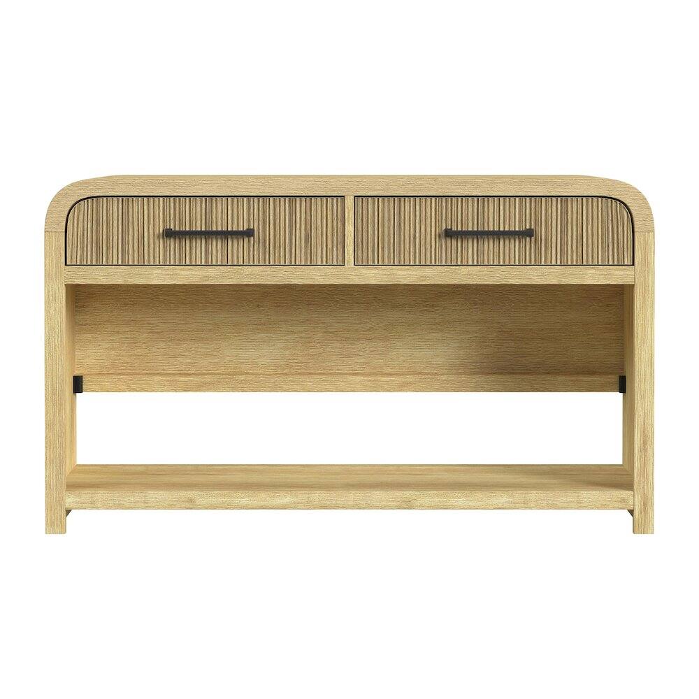 Angle. Picket House Furnishings - Woodridge Sofa Table with Bottom Shelf in Natural - Tural.