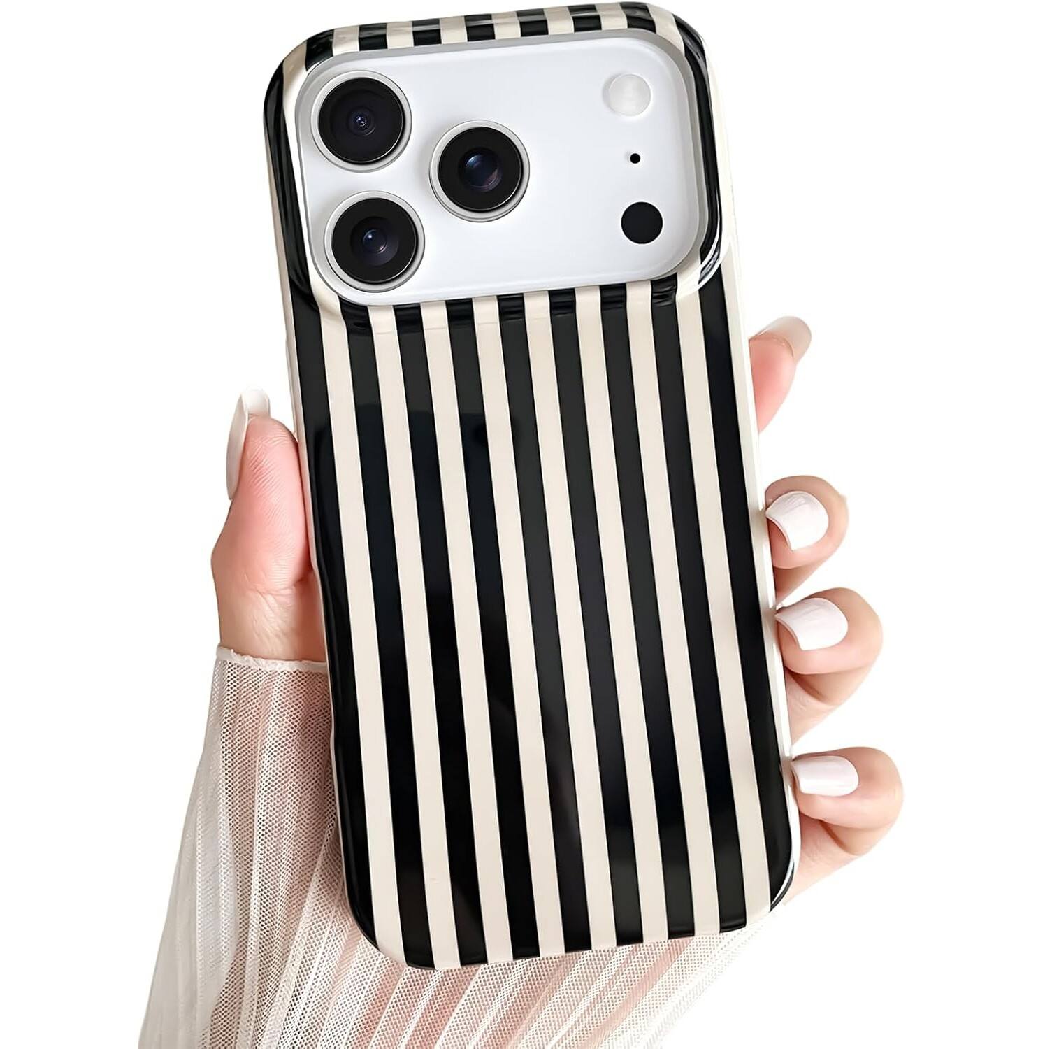 FINEAK - Cute Striped iPhone 17 Pro Max Case - Slim, Shockproof TPU Cover - Black