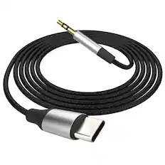 Front. FosPower - Aux to USB C Cable, 3.3ft USB-C to Aux Adapter 3.5mm Audio Jack, Aux Cord to Type C for iPhone iPad Android Headphones - Black.