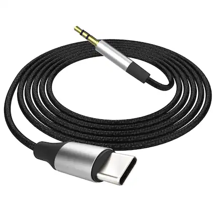 Front. FosPower - Aux to USB C Cable, 3.3ft USB-C to Aux Adapter 3.5mm Audio Jack, Aux Cord to Type C for iPhone iPad Android Headphones - Black.