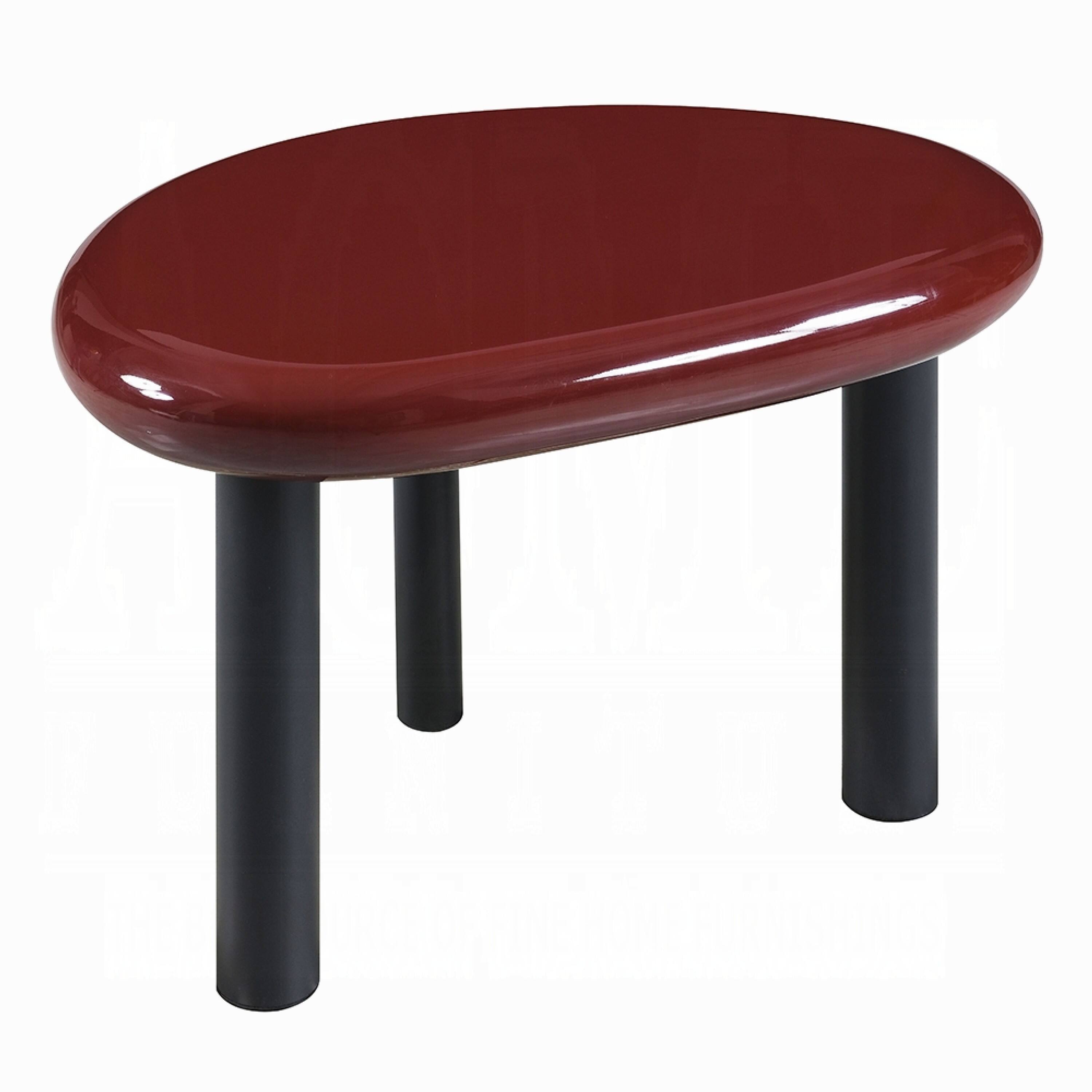 Manhattan Lane - Endy End Table, 21 Inch Asymmetric High Gloss, 3 Round Metal Legs - Red