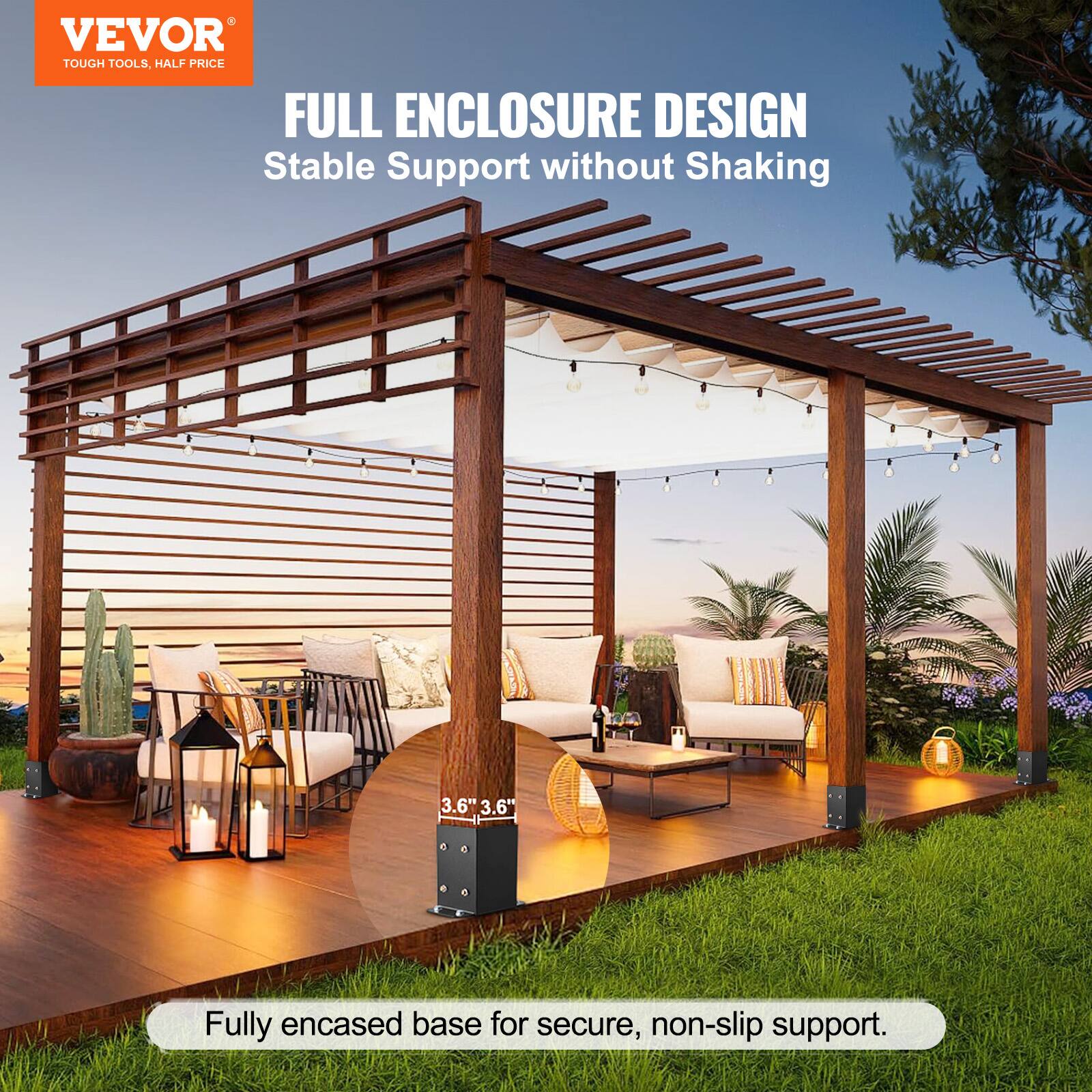 VEVOR  
TOUGH TOOLS, HALF PRICE  

FULL ENCLOSURE DESIGN  
Stable Support without Shaking  

3.6" x 3.6"  
Fully encased base for secure, non-slip support.