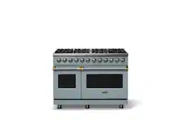Viking - 48"W. P5S 7.3Cu. Ft. Freestanding Sealed Dual Fuel Convection 8 Burner Range/Griddle with Brushed Brass Trim - November Sky