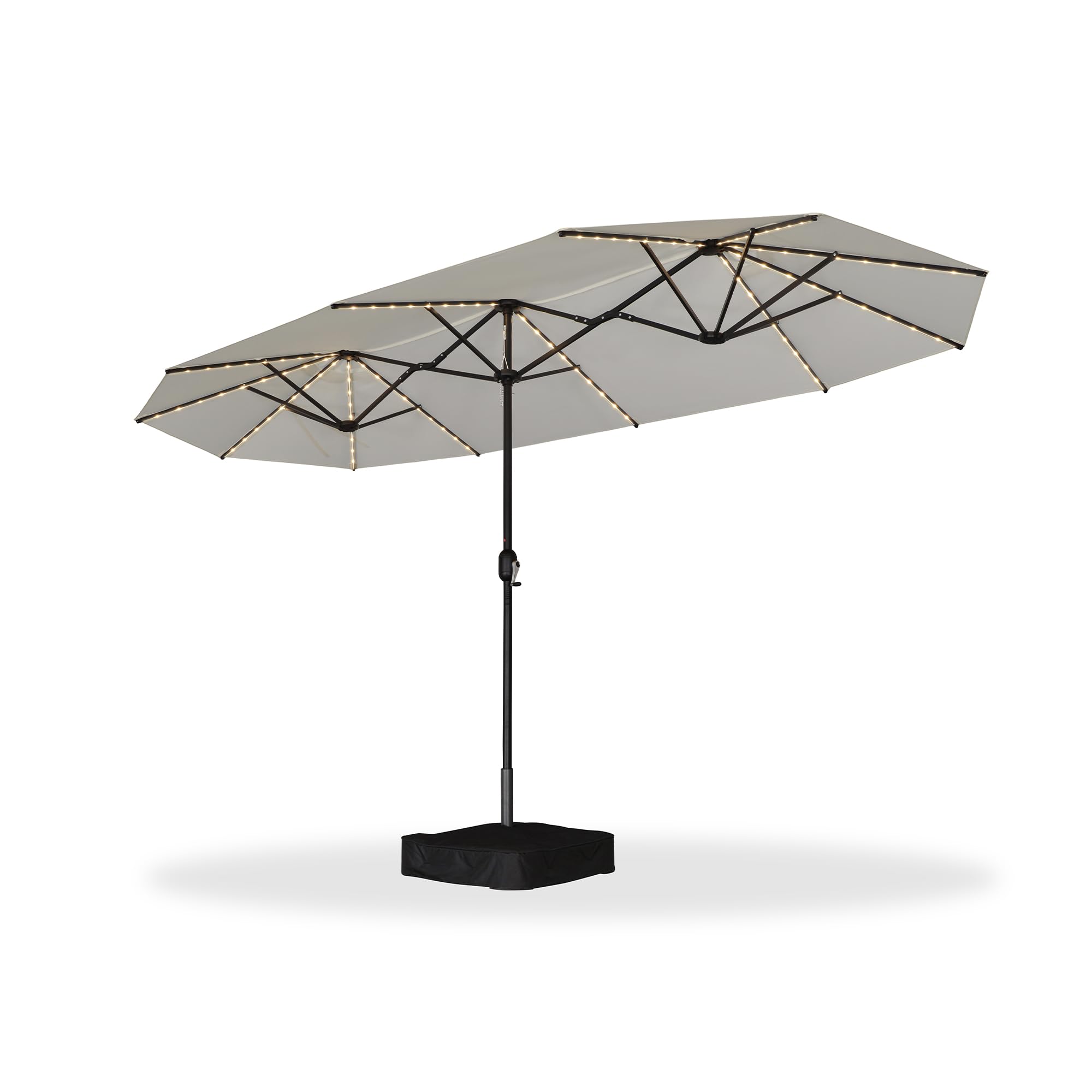 Alt View 7. PURPLE LEAF - 13 ft. Patio Market Umbrella with Solar LED and Base Double-Sided Outdoor Table Sun Umbrellas for Pool Deck Backyard - White.