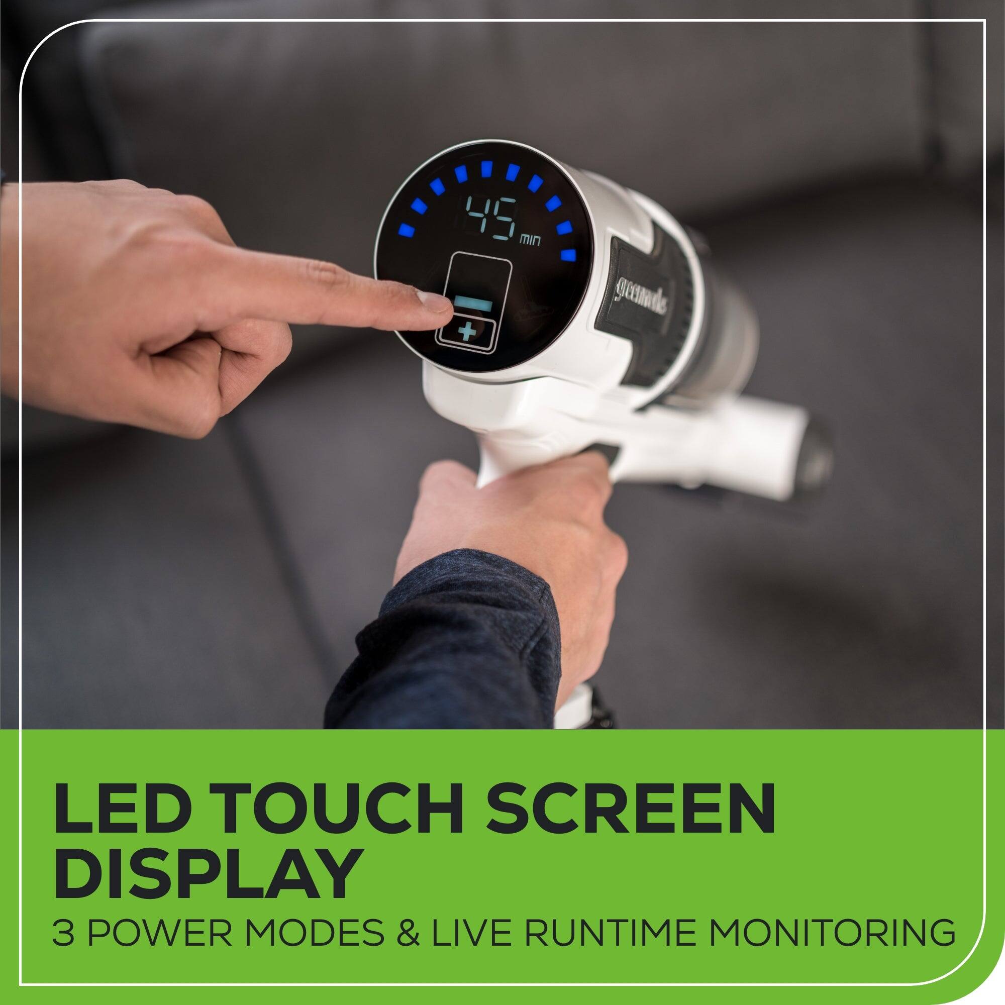 LED TOUCH SCREEN DISPLAY 3 POWER MODES & LIVE RUNTIME MONITORING