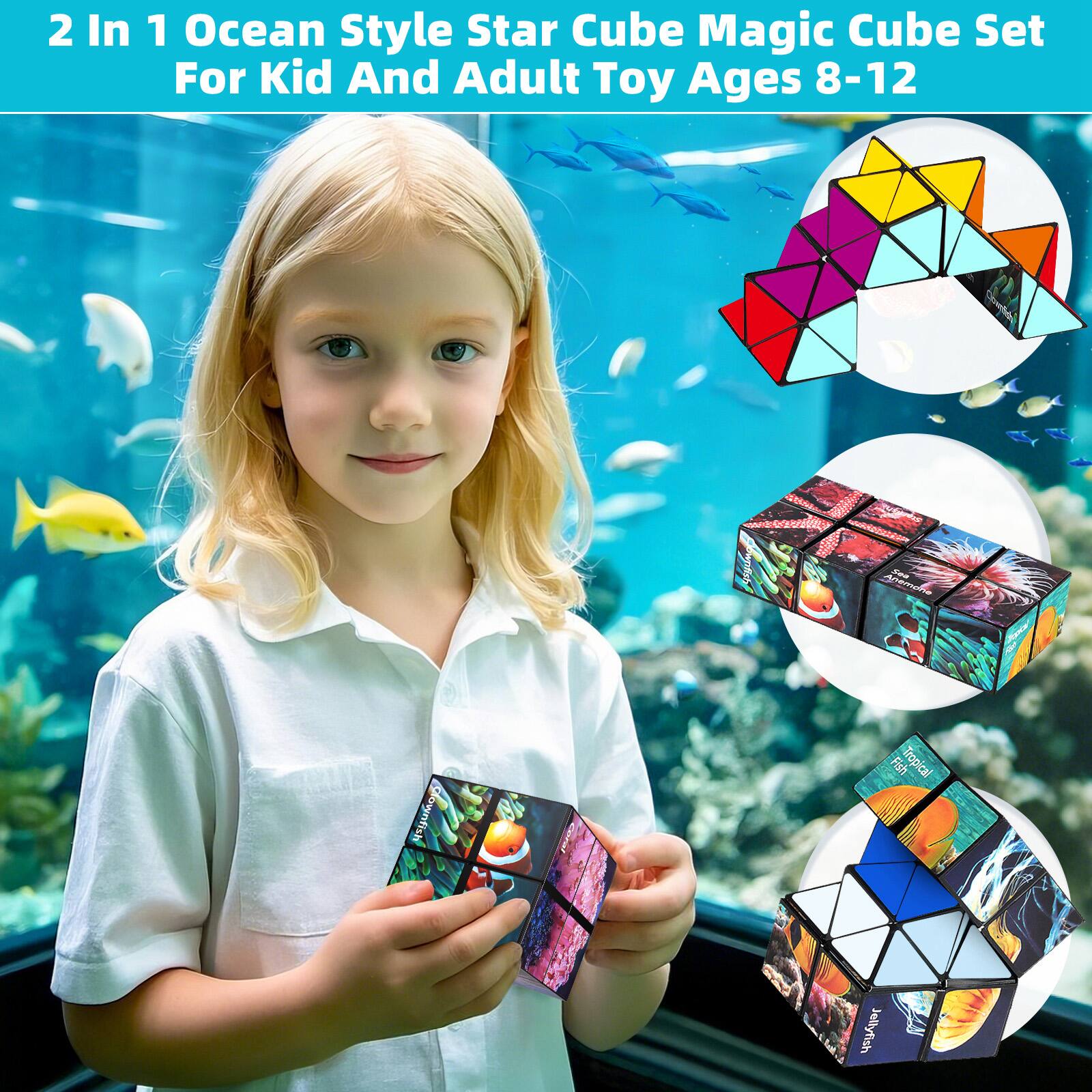2 In 1 Ocean Style Star Cube Magic Cube Set For Kid And Adult Toy Ages 8-12