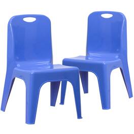 Emma + Oliver - 2 Pack Plastic Stackable School Chair with Carrying Handle and 11"H Seat - Blue