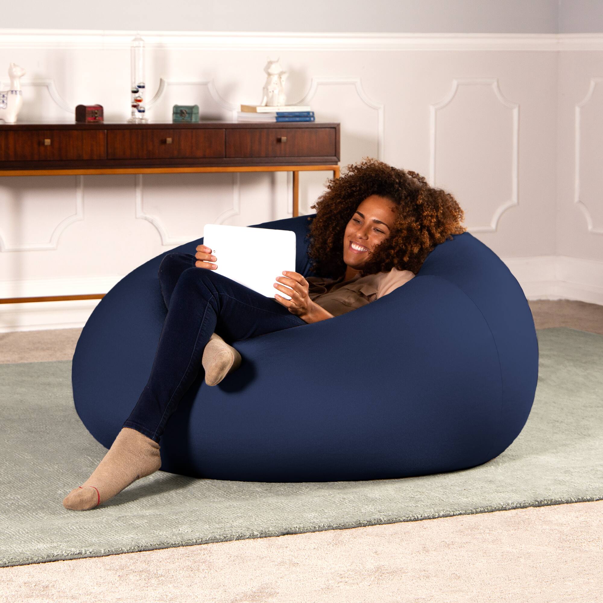 Back. Jaxx - Nimbus Spandex Bean Bag Chair, Large, Navy - Navy.