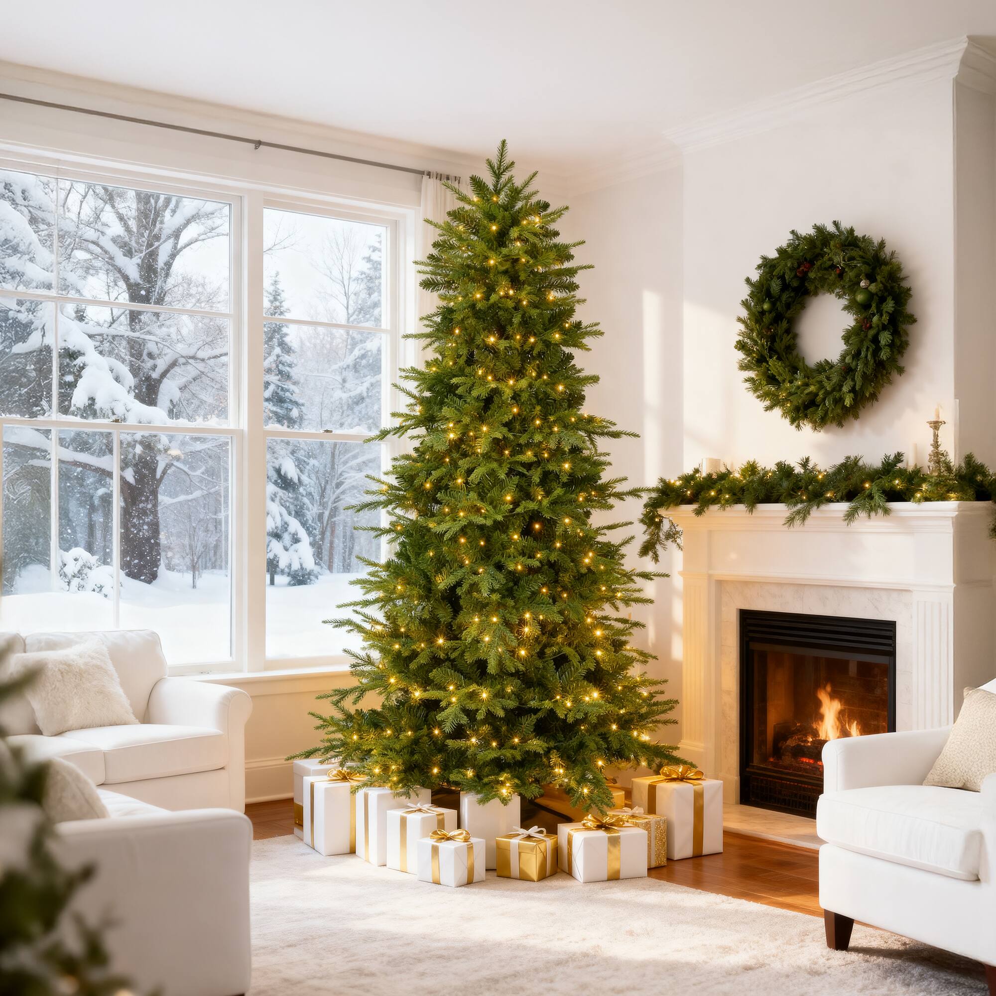 Alt View 6. Sugift - 6FT Pre-Lit Christmas Tree with 300 Dual-Color LEDs, 1350 PE/PVC Tips & 11 Lighting Modes, Hinged Artificial Tree with M - Green.