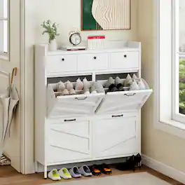 Loheer - Metal Shoe Cabinet Slim 11.8 Inch Shoe Organizer - White