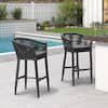 Front. PURPLE LEAF - Outdoor Counter/Bar Height Stools Set of 2 Rattan Wicker Bar Chairs Woven Aluminum Barstools with Back and Cushions - Grey-Bar Stool.