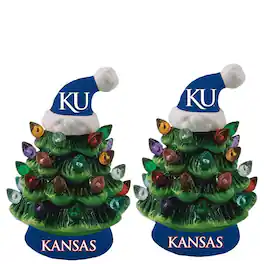 Evergreen Enterprises - Kansas Jayhawks 2-Pack 4" Ceramic LED Christmas Tree Set - Multicolor