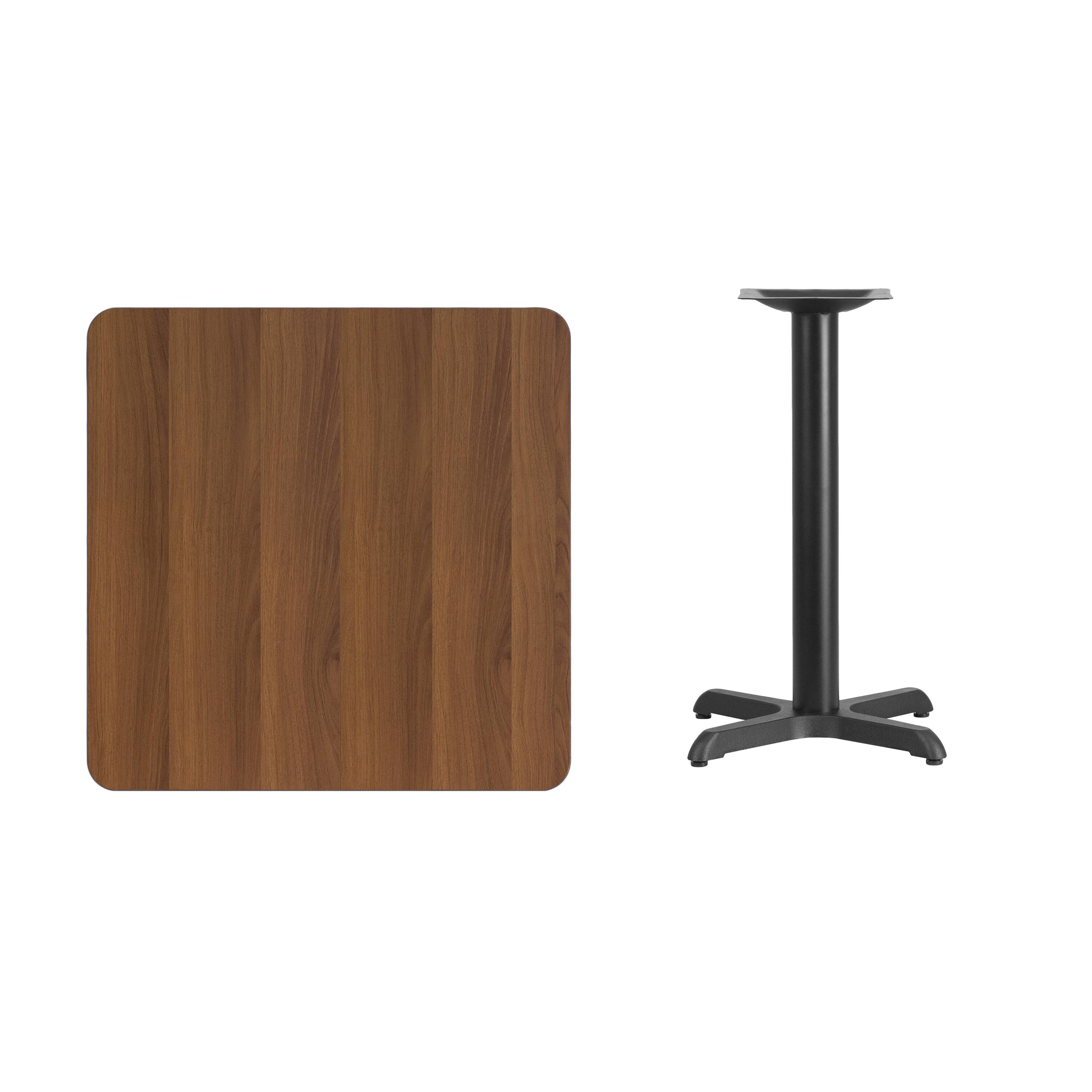 Alt View 3. Emma + Oliver - 30" Square Laminate Table Top with 22"x22" Table Height Base - Walnut.
