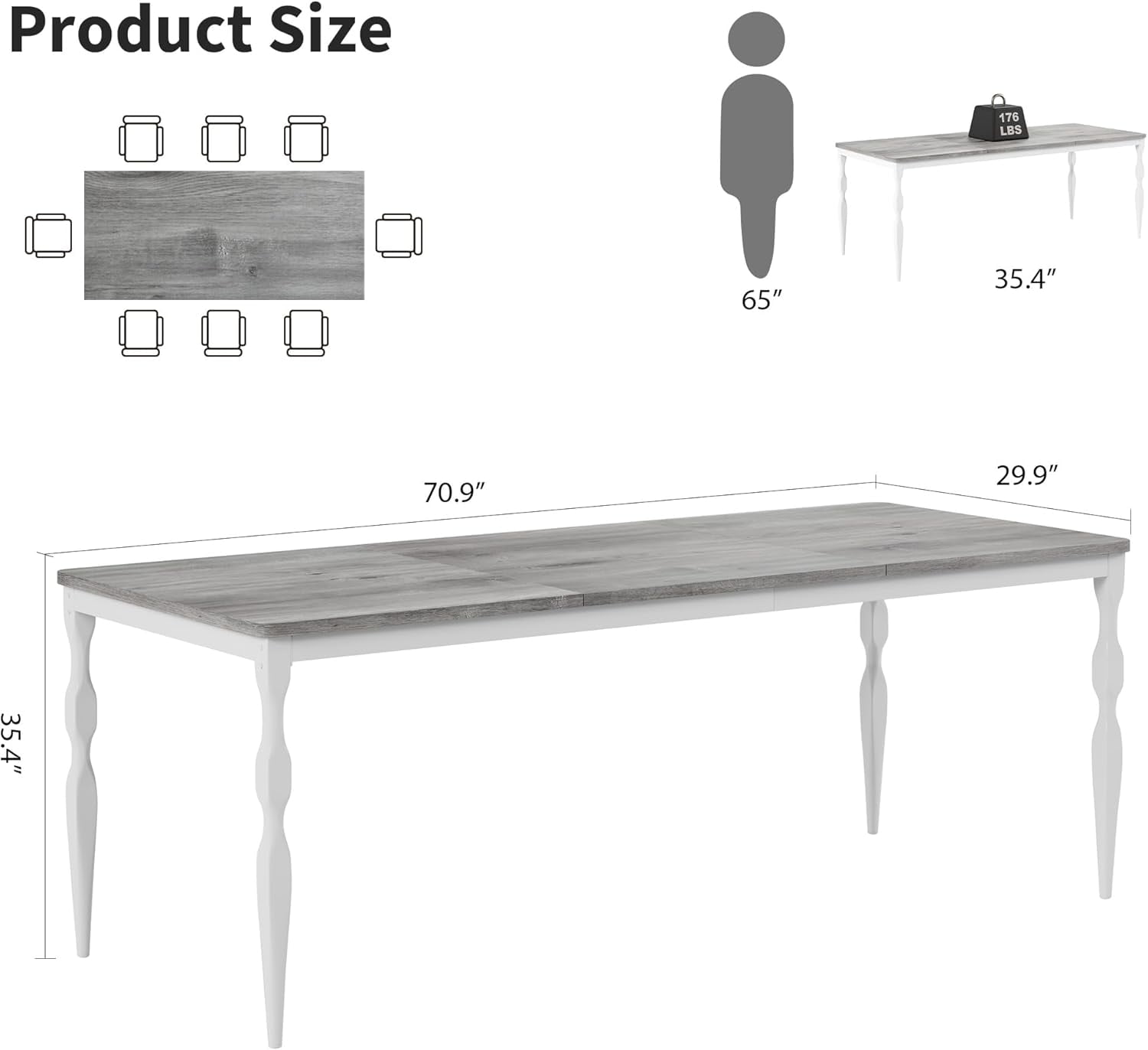 Product Size: 176 LBS, 65", 35.4", 70.9", 29.9", 35.4"