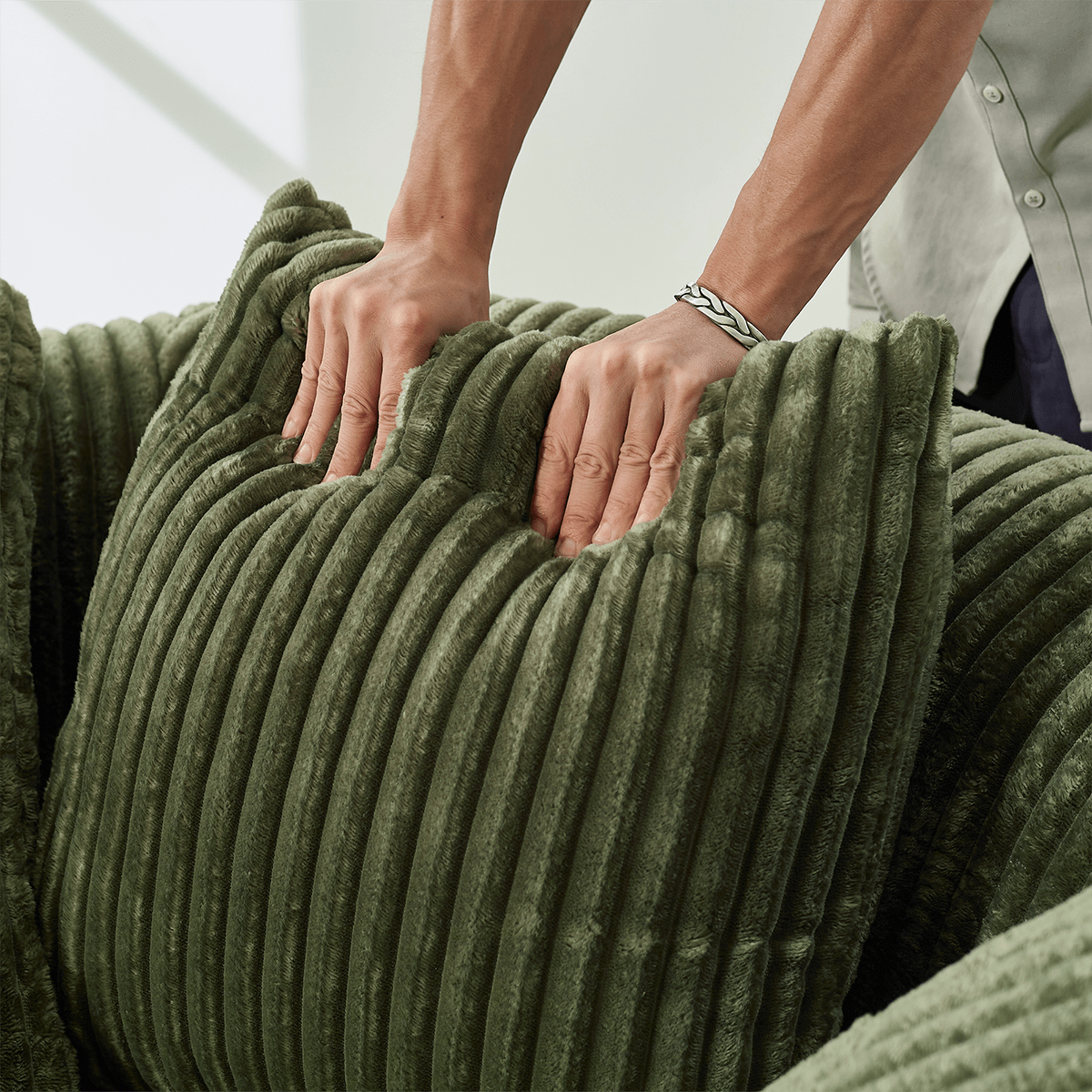 Alt View 4. Trinkets Crazed - 60-Inch Oversized Round Chaise Longue Chair Indoor,Modern Upholstered Corduroy Deep Seat Single Cloud Floor Sofa Chair - Green.