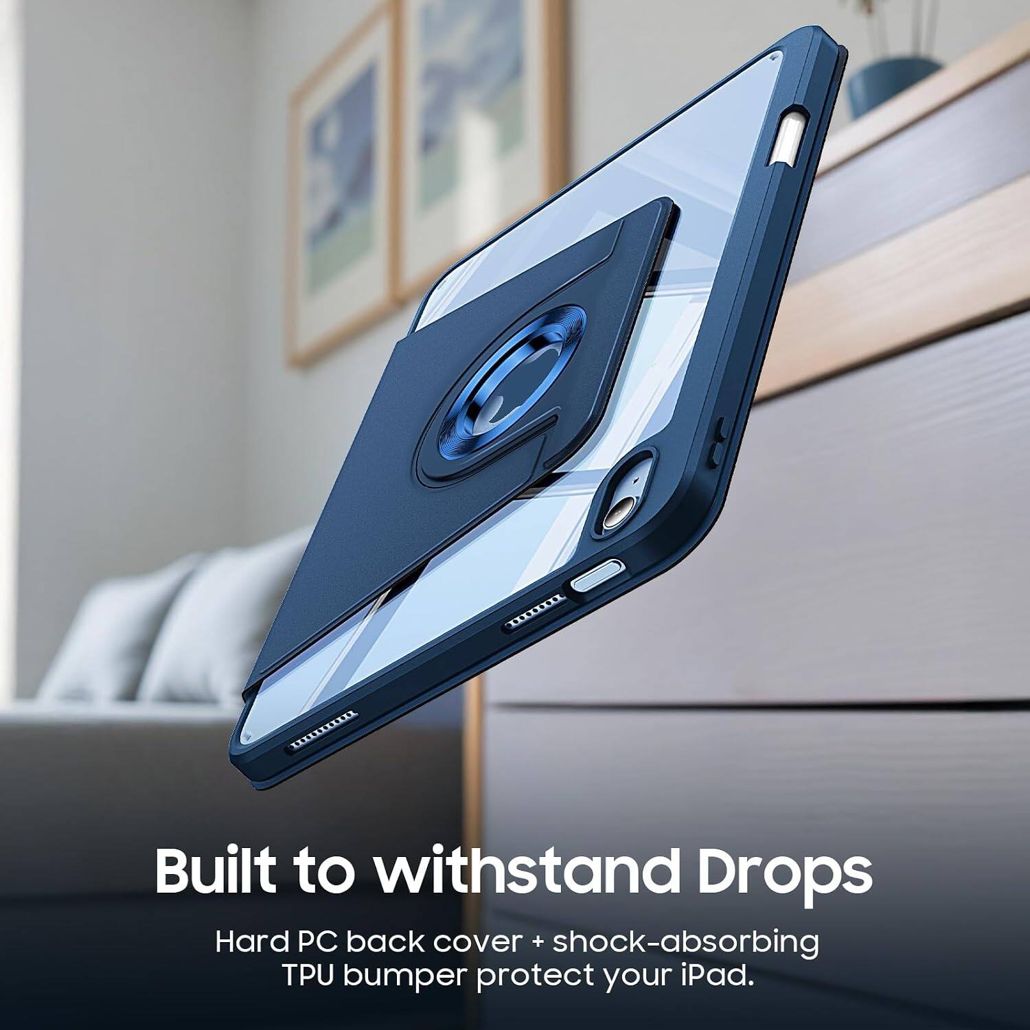 Built to withstand Drops  
Hard PC back cover + shock-absorbing TPU bumper protect your iPad.