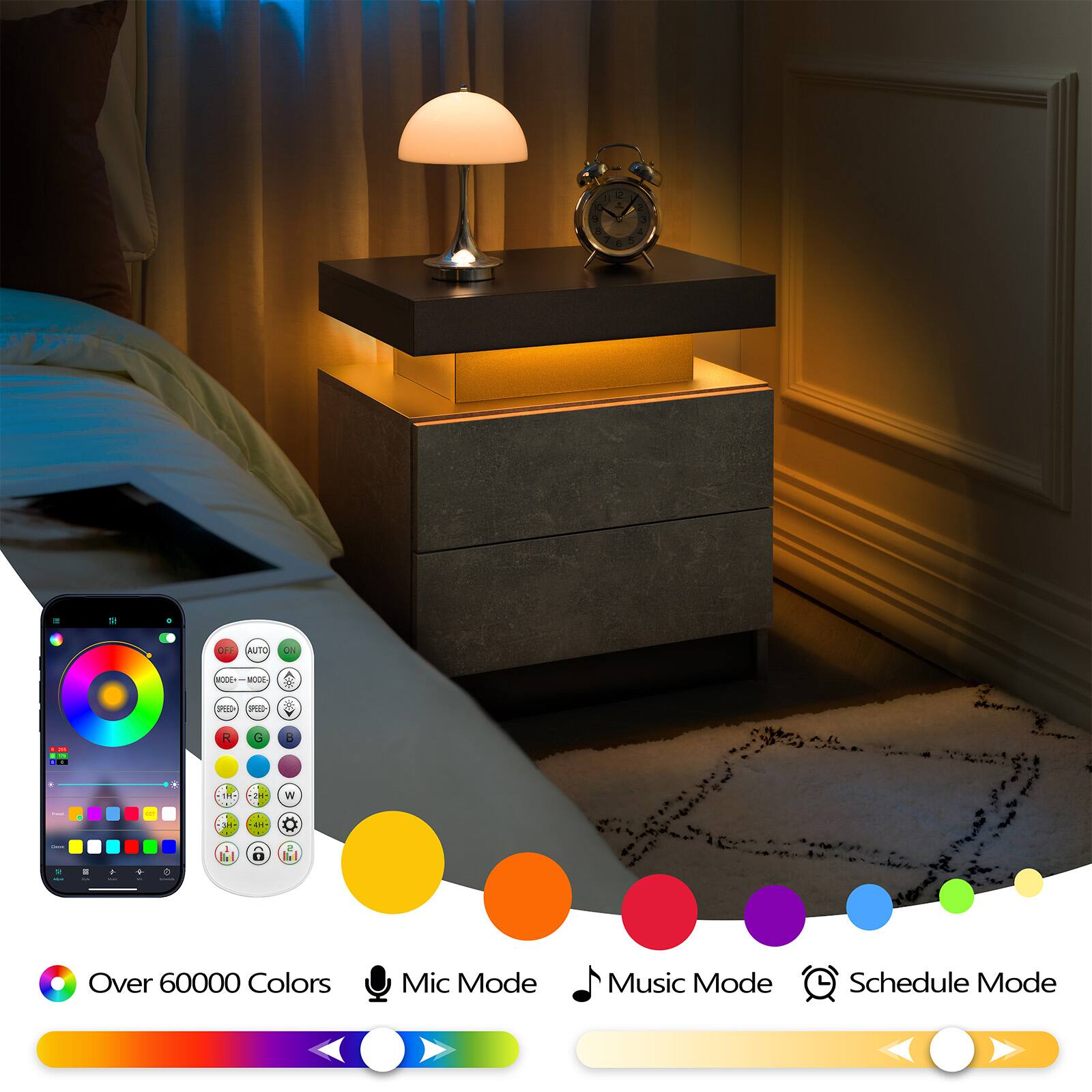 - Over 60000 Colors
- Mic Mode
- Music Mode
- Schedule Mode