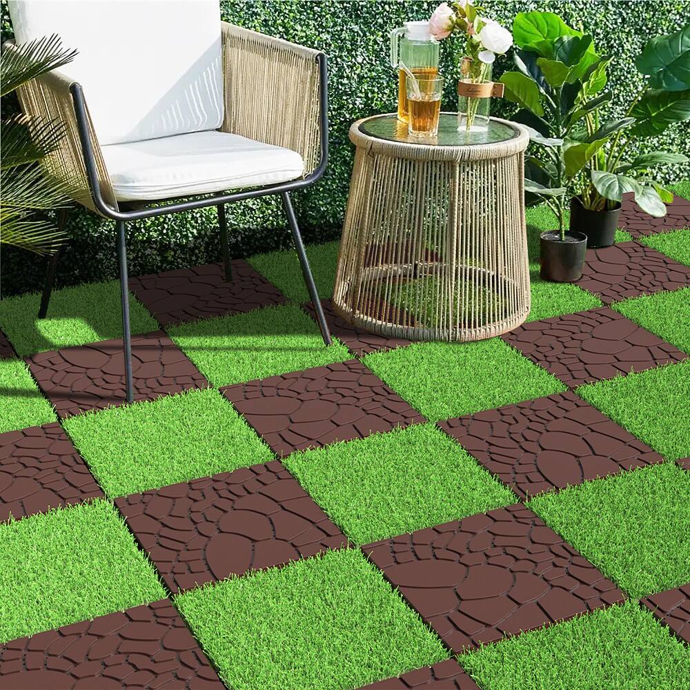 Alt View 1. APRILSOUL - 44pcs 12in Stone Texture Interlocking Deck Tiles Indoor Outdoor Brown - Brown.