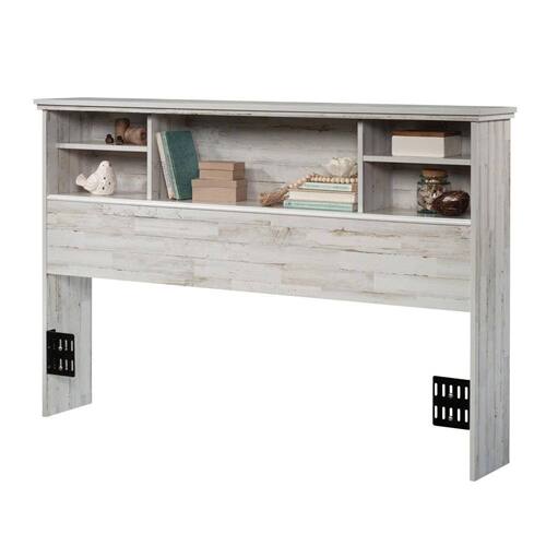 Back. SlickBlue - Farmhouse Headboard with Built-In Bookcase for Bedroom Storage - Grey.