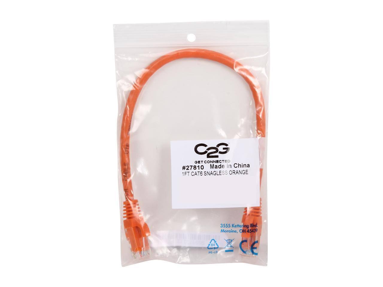 UTP CABLE  
C2G GET CONNECTED  
#27810  
Made in China  
1FT CAT6 SNAGLESS ORANGE  
3555 Kettering Blvd.  
Moraine, OH 45439  
04 PE-LD CE