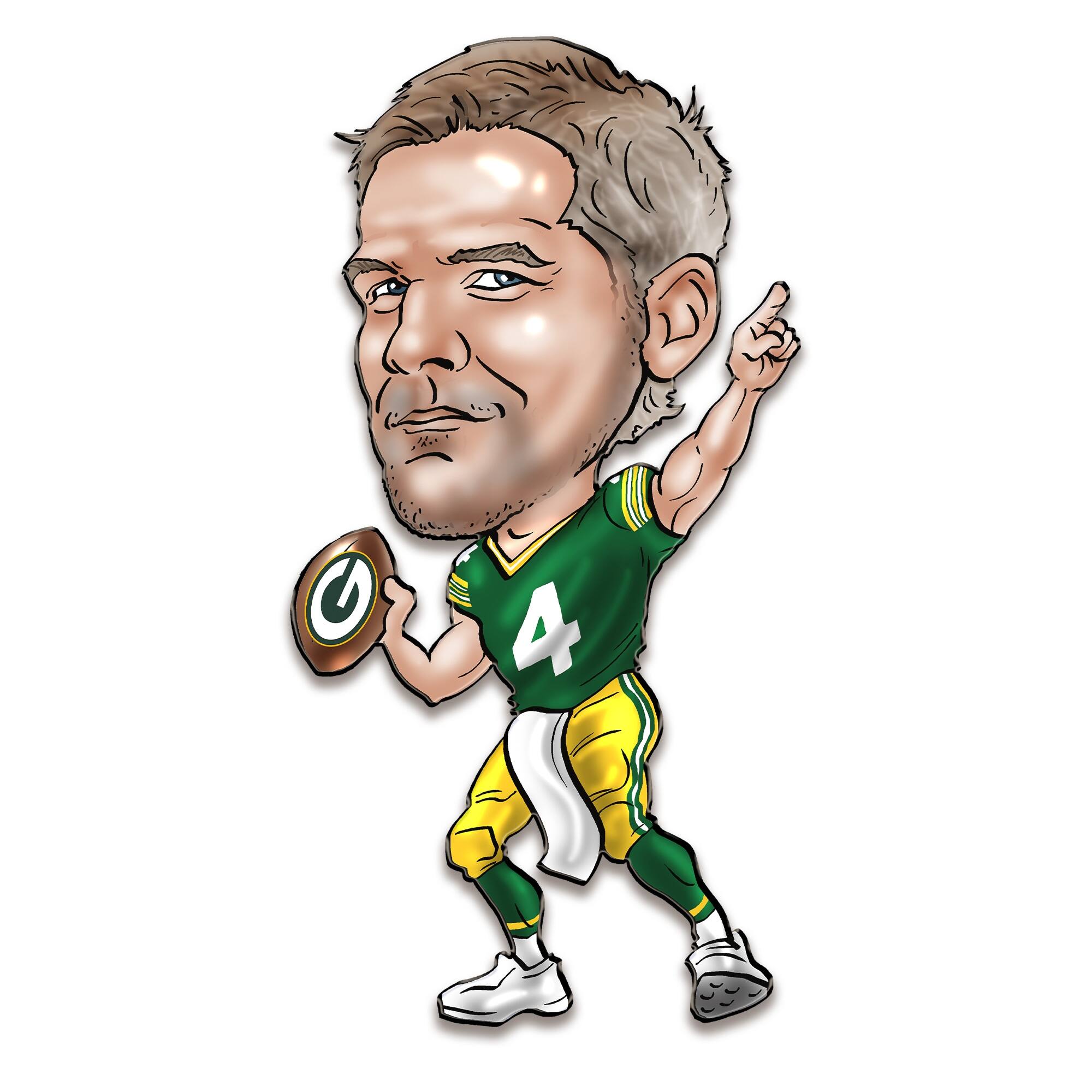 Front. Sporticulture - Brett Favre Green Bay Packers Metal Caricature Wall Art - Green.