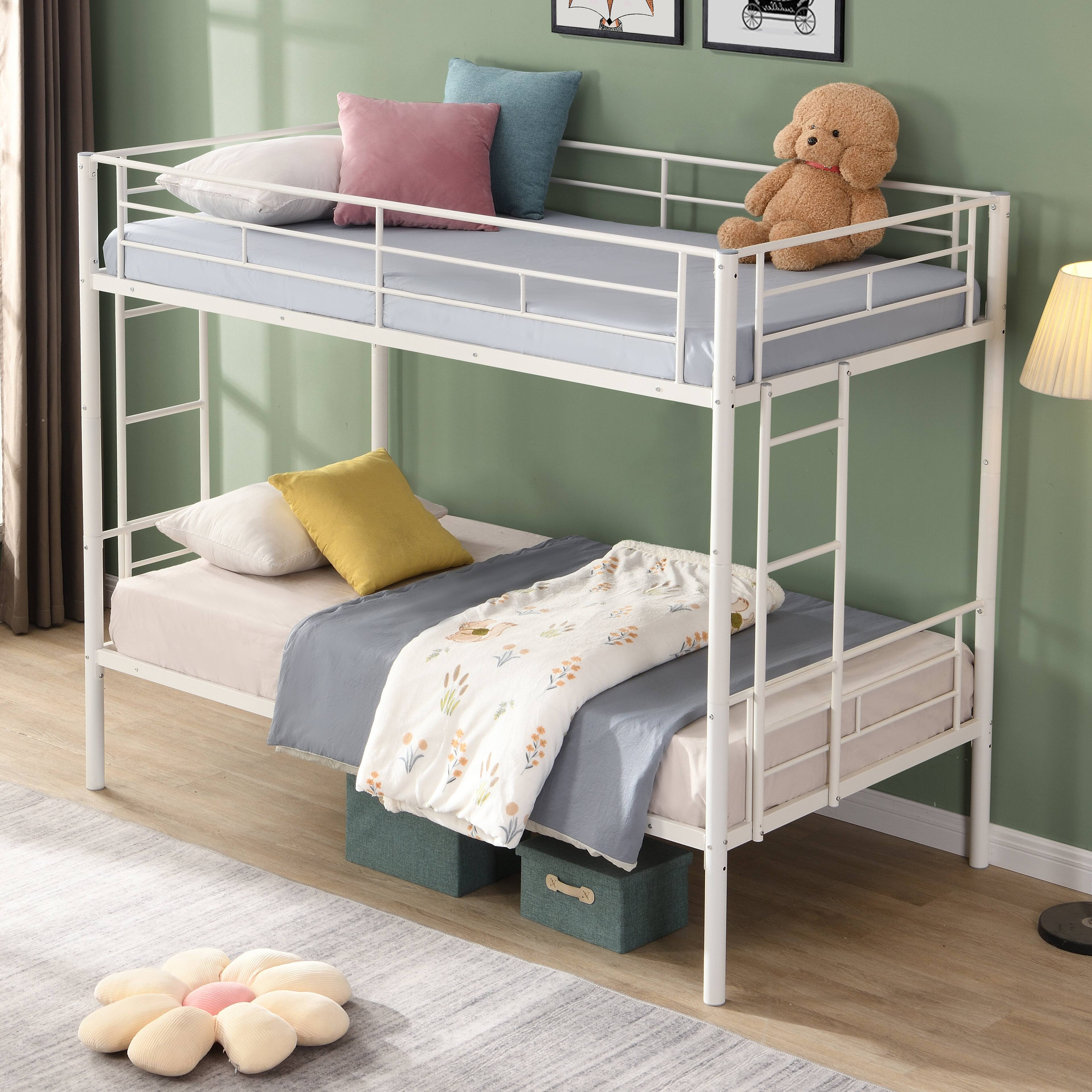 Alt View 5. Boyel Living - White Metal Twin Over Twin Bunk Bed Strong Steel Frame No Box Spring Needed Easy Assembly - White.