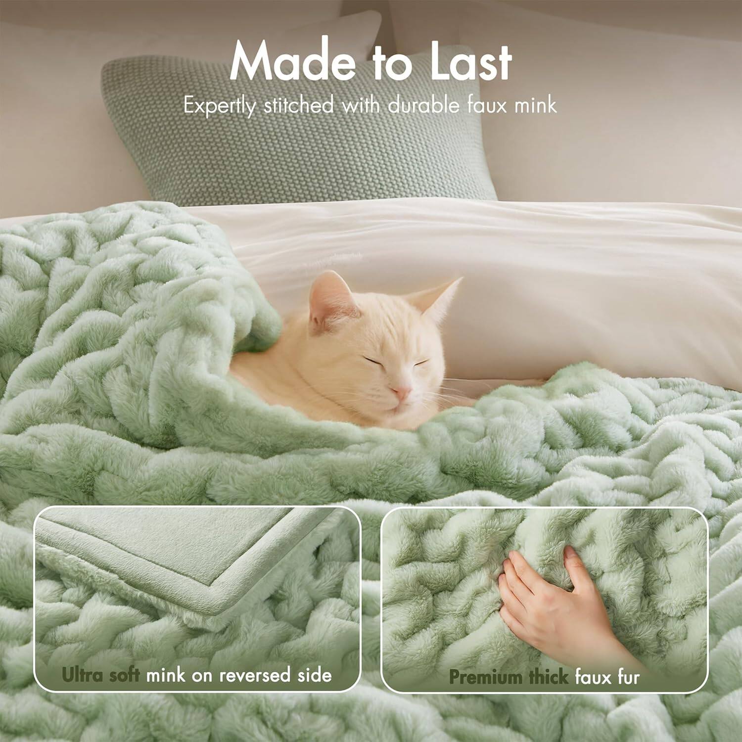 Made to Last  
Expertly stitched with durable faux mink  

Ultra soft mink on reversed side  
Premium thick faux fur