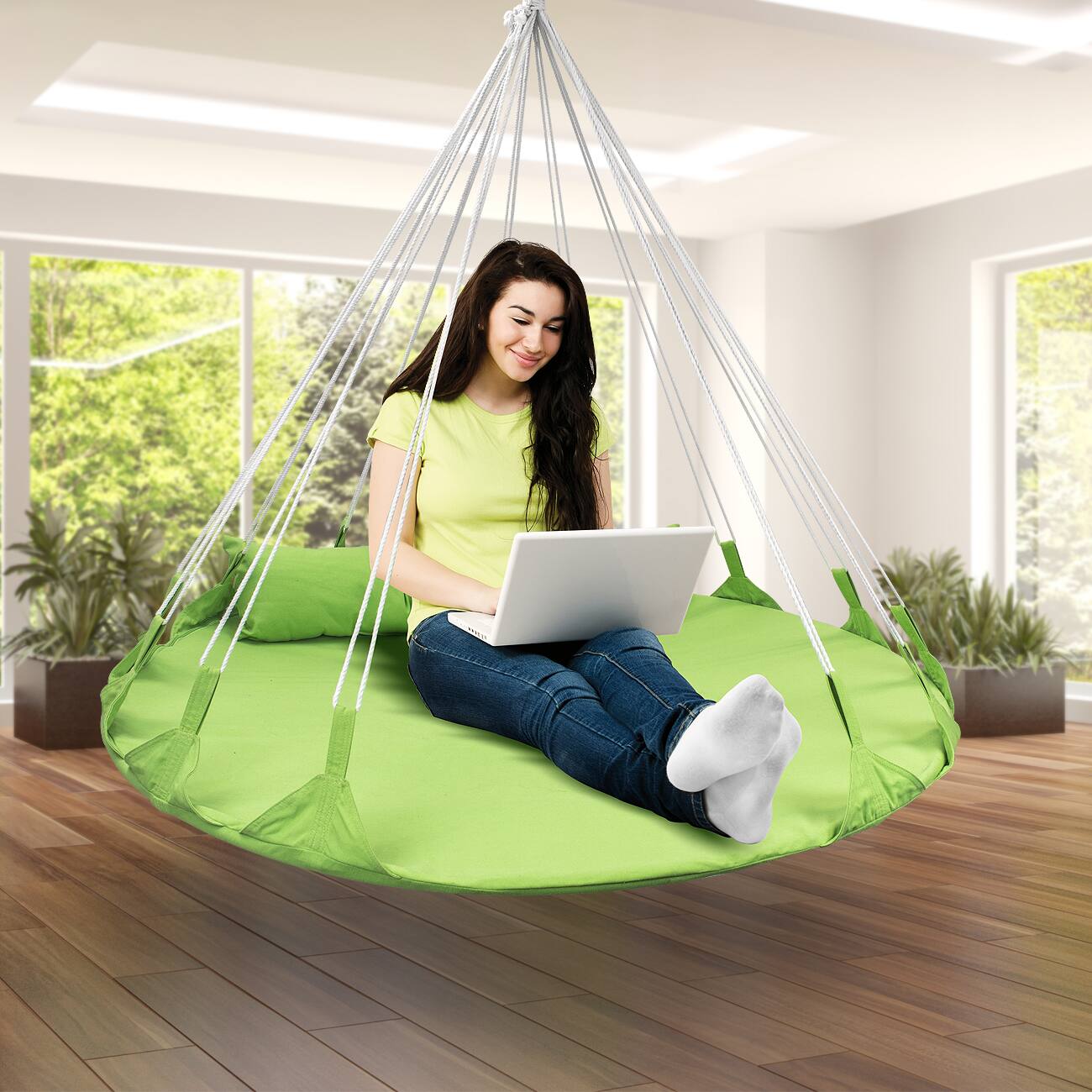Alt View 2. Sorbus - Sorbus 56" Stylish Hanging Swing Nest,  Premium Cotton Double Hammock Daybed Saucer Swing Lounger.