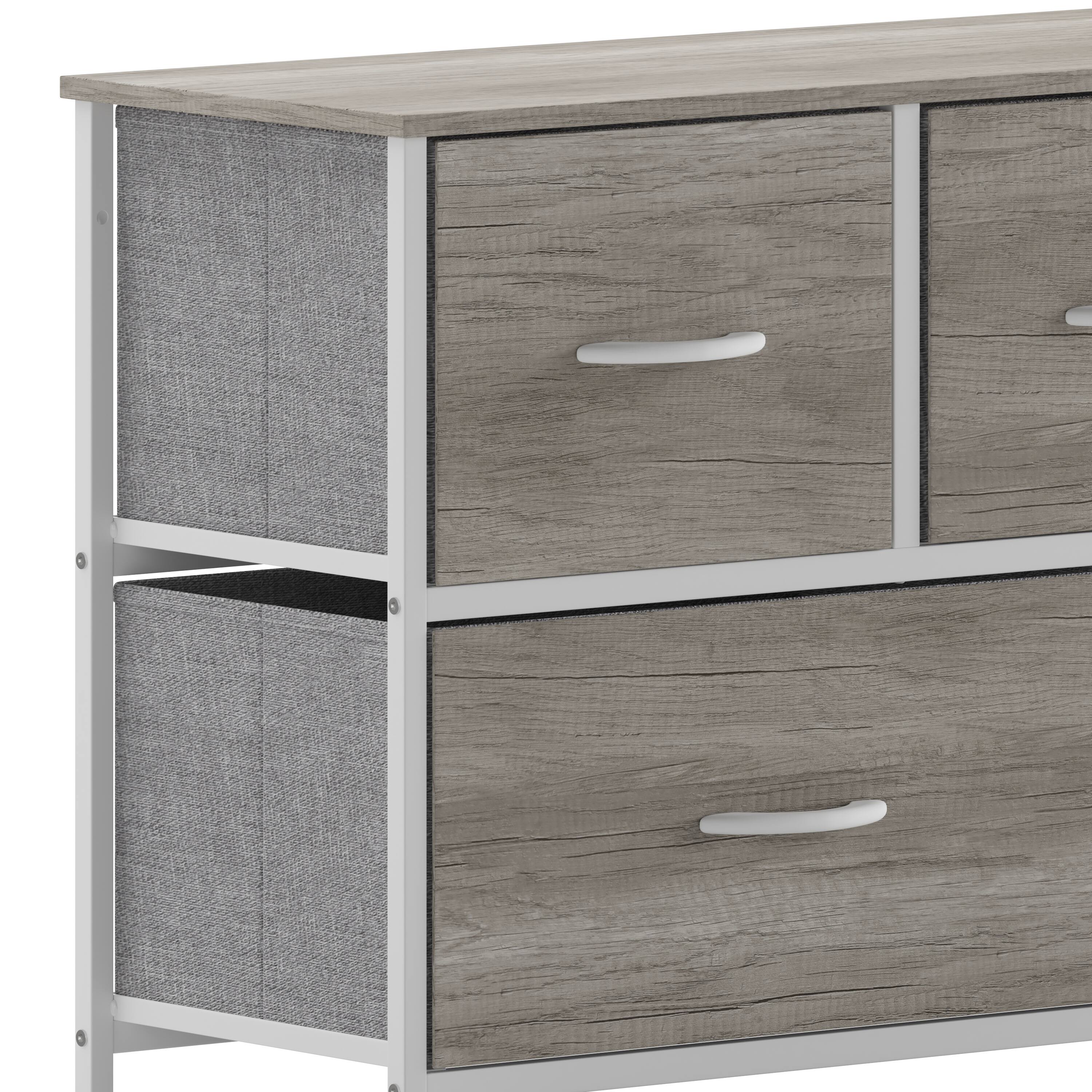 Alt View 10. Emma + Oliver - Marley 5 Drawer Storage Dresser with Cast Iron Frame, Wood Top, and Easy Pull Fabric Drawers with Wooden Handles - Light Natural Drawers/White Frame.
