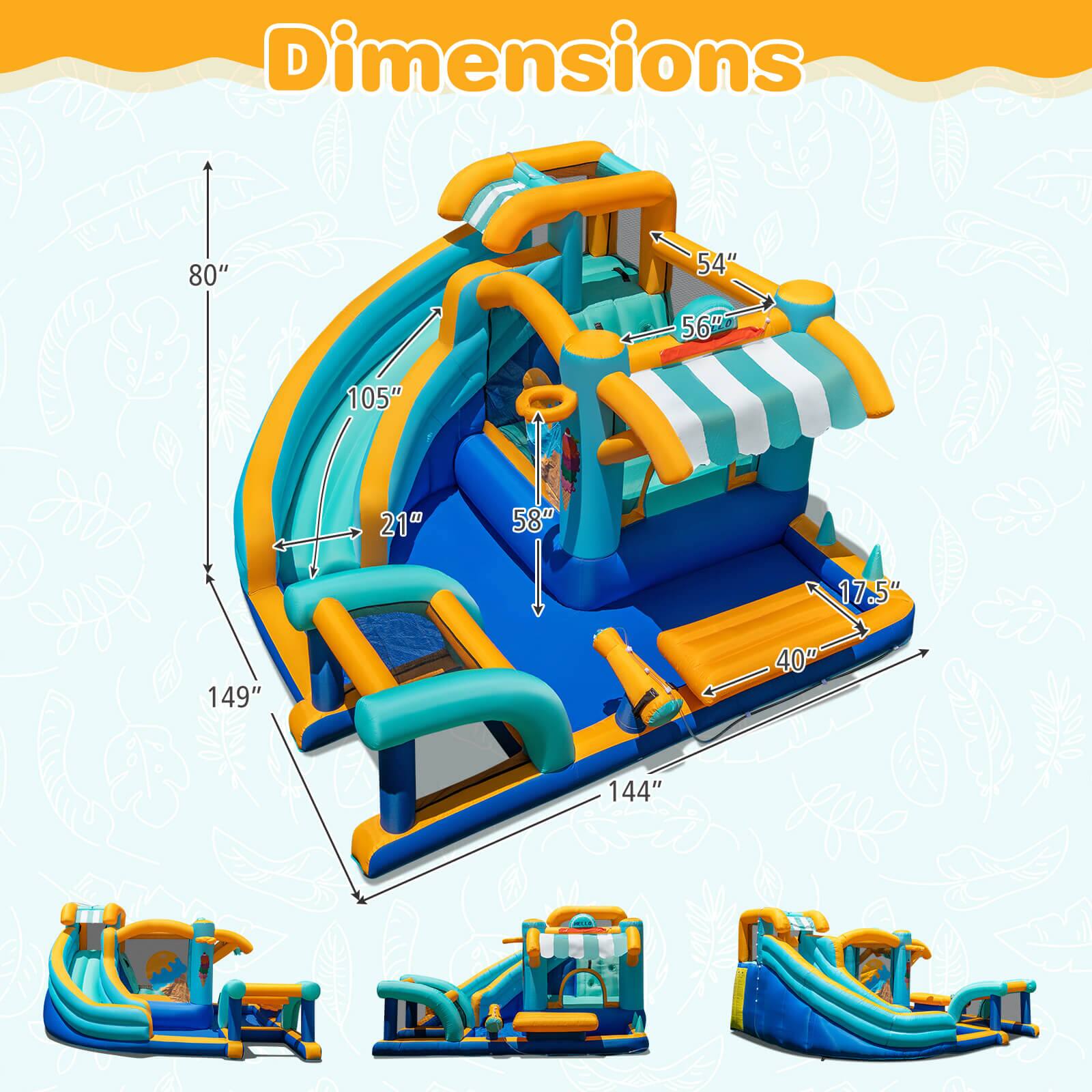 Dimensions:  
- 80"  
- 54"  
- 56"  
- 105"  
- 21"  
- 58"  
- 17.5"  
- 149"  
- 40"  
- 144"