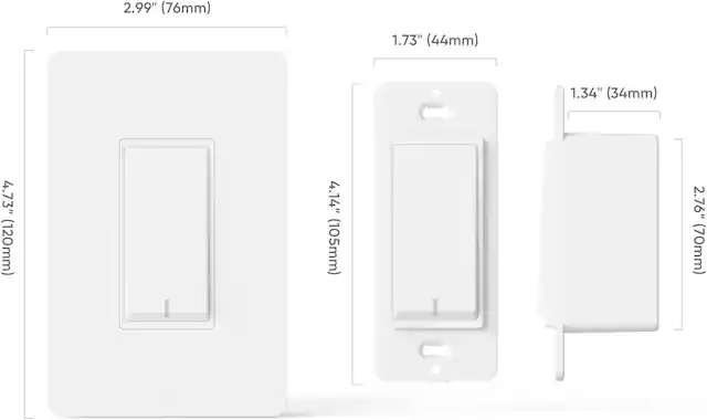 2.99" (76mm)
4.73" (120mm)
4.14" (105mm)
1.73" (44mm)
1.34" (34mm)
2.76" (70mm)