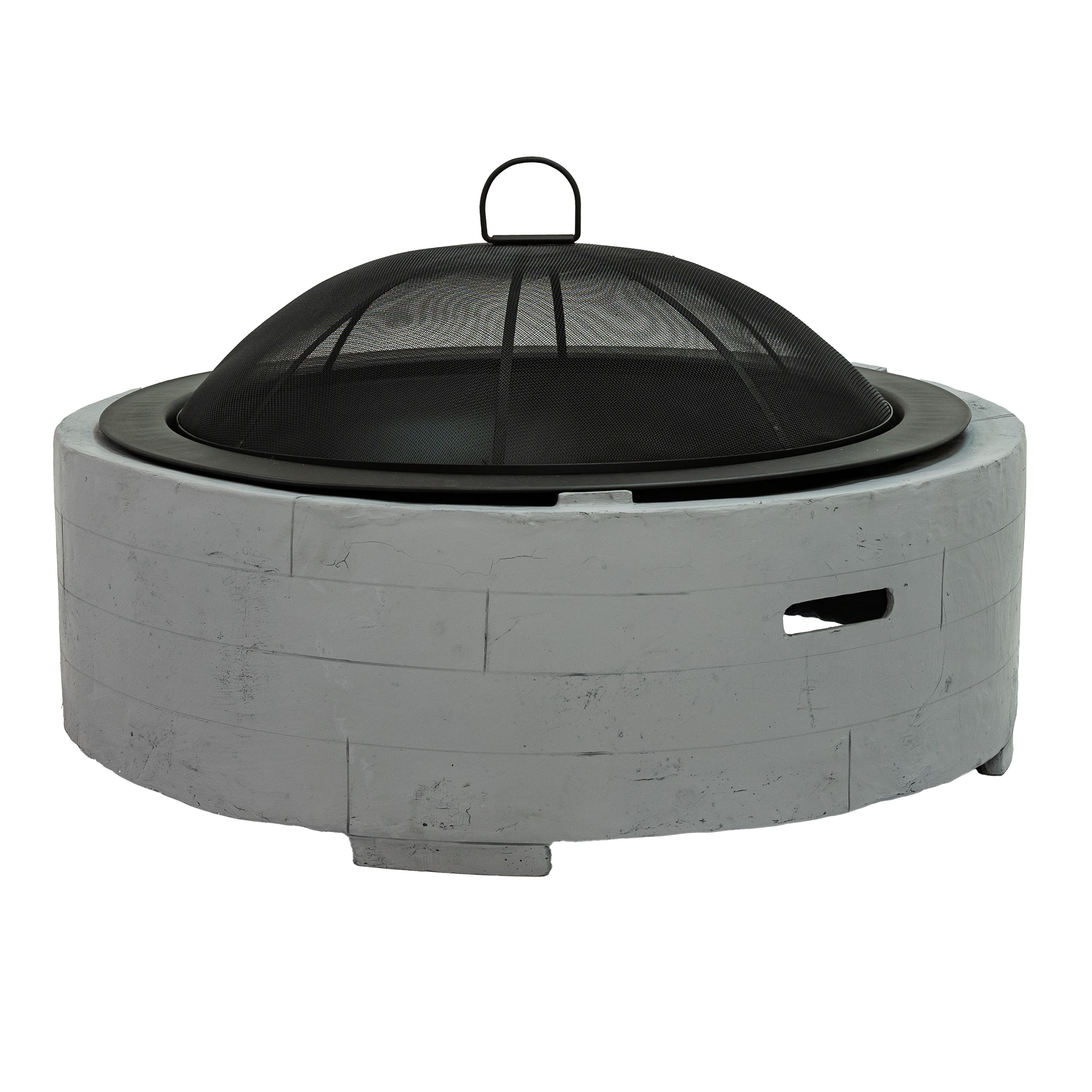 Sunnydaze - 36 in Faux Stone Fire Pit with Handles and Spark Screen - Ash