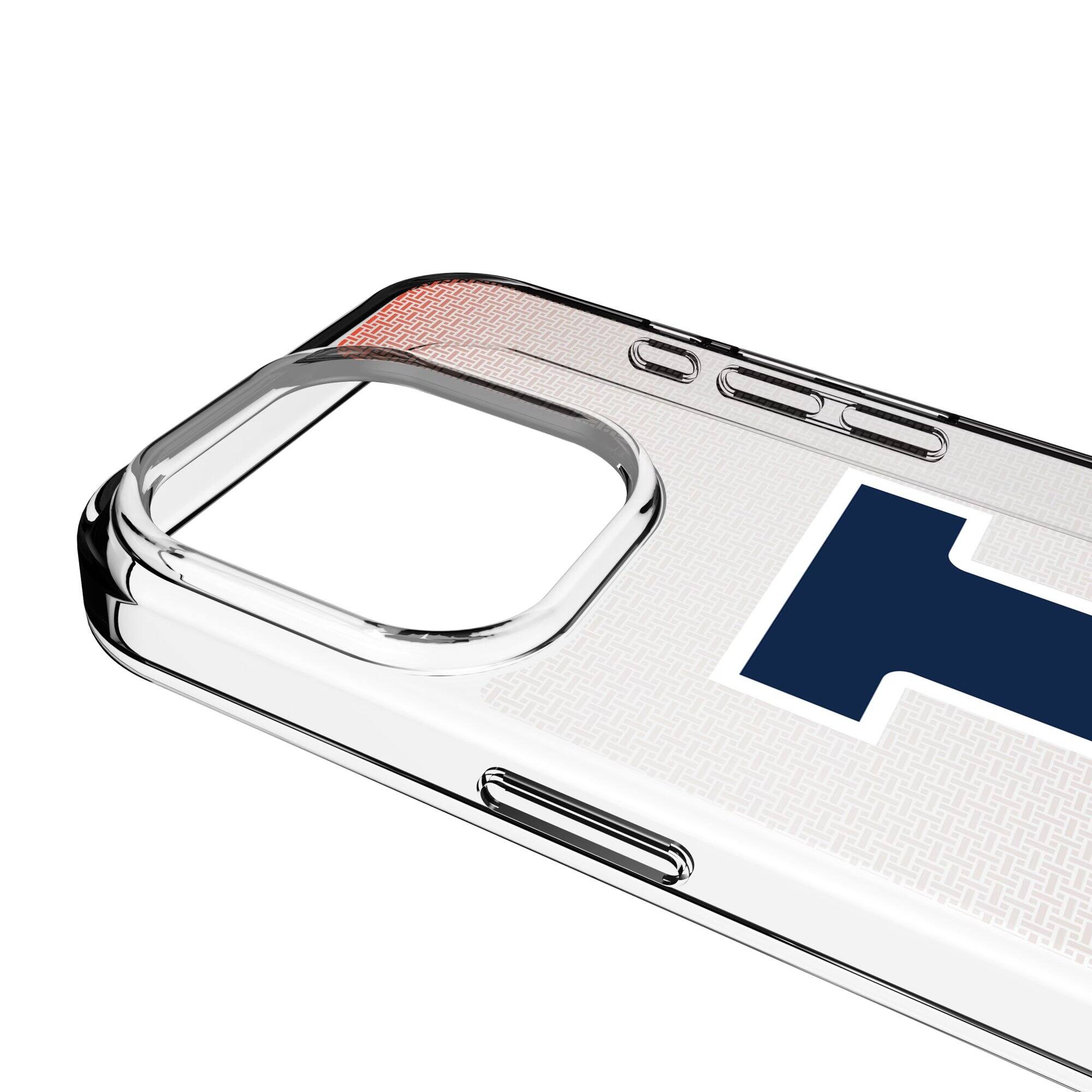 Alt View 2. Keyscaper - Illinois Fighting Illini Linen Logo iPhone Clear Case - 14 Plus - Multicolor.
