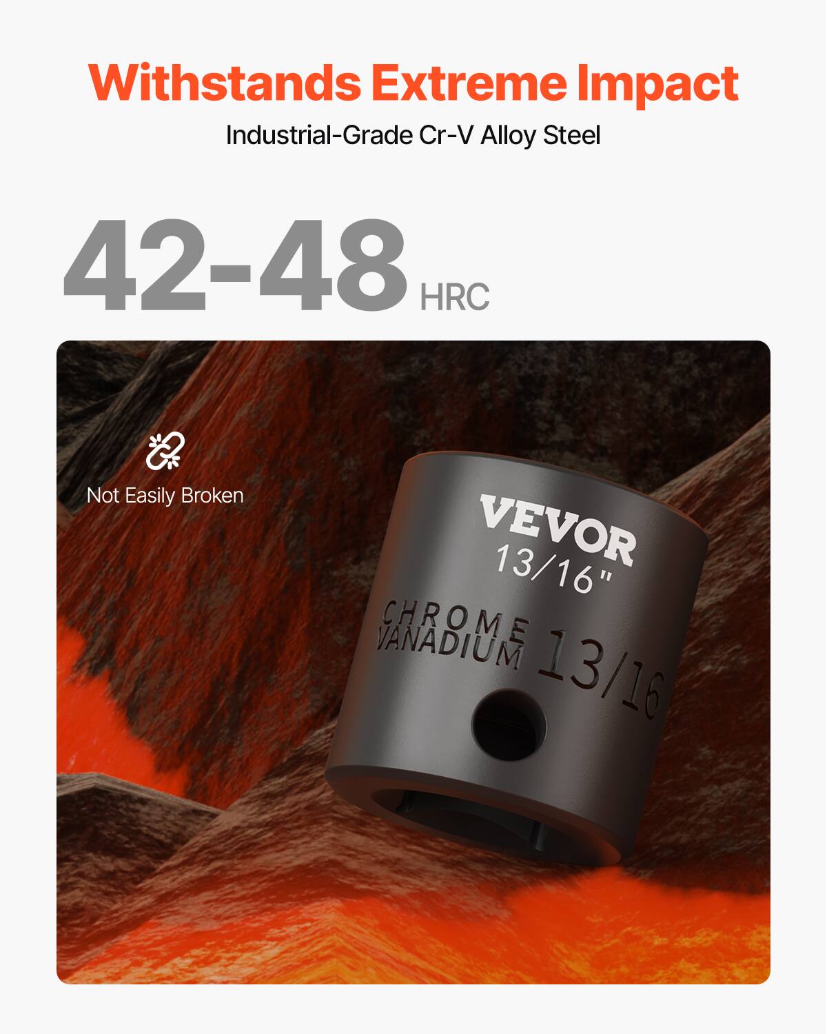 Withstands Extreme Impact Industrial-Grade Cr-V Alloy Steel 42-48 HRC Not Easily Broken VEVOR 13/16" Chrome Vanadium 13/16"