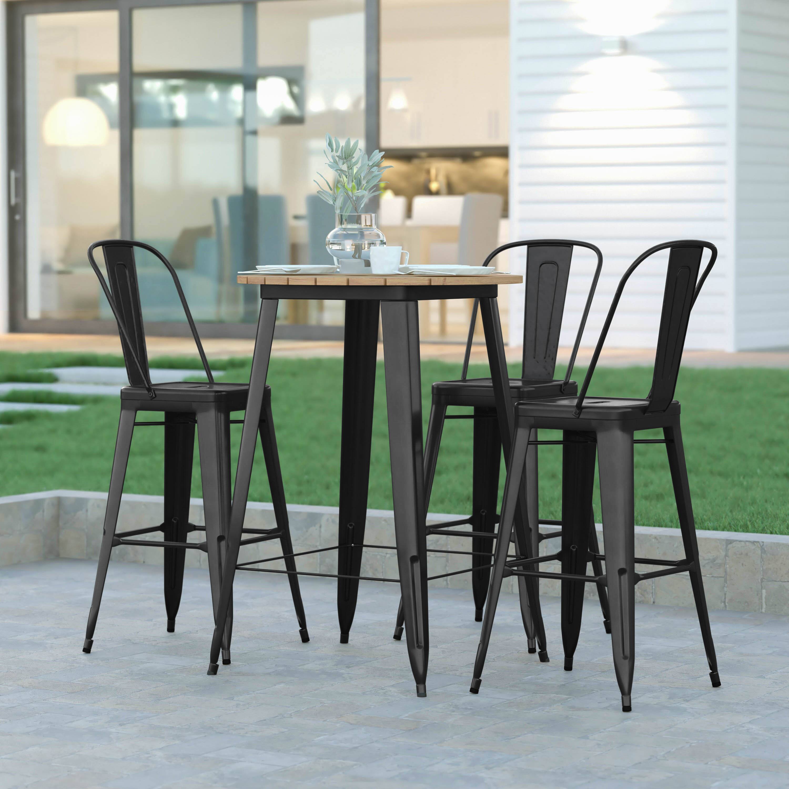 Alt View 1. Emma + Oliver - Drew Indoor/Outdoor Bar Top Table, 30" Round All Weather Poly Resin Top with Steel base - Brown Top/Black Frame.