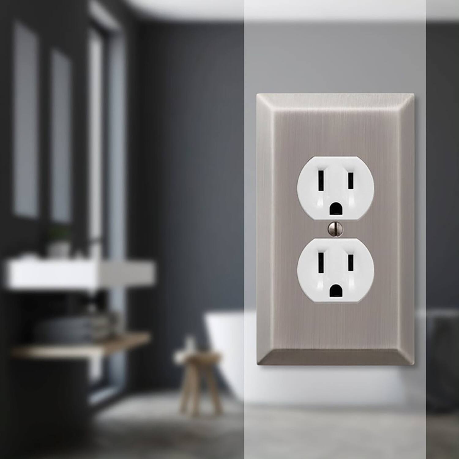 Left. AMERELLE - Amerelle Century Antique Nickel 1 gang Stamped Steel Duplex Wall Plate 1 pk - Nickel.